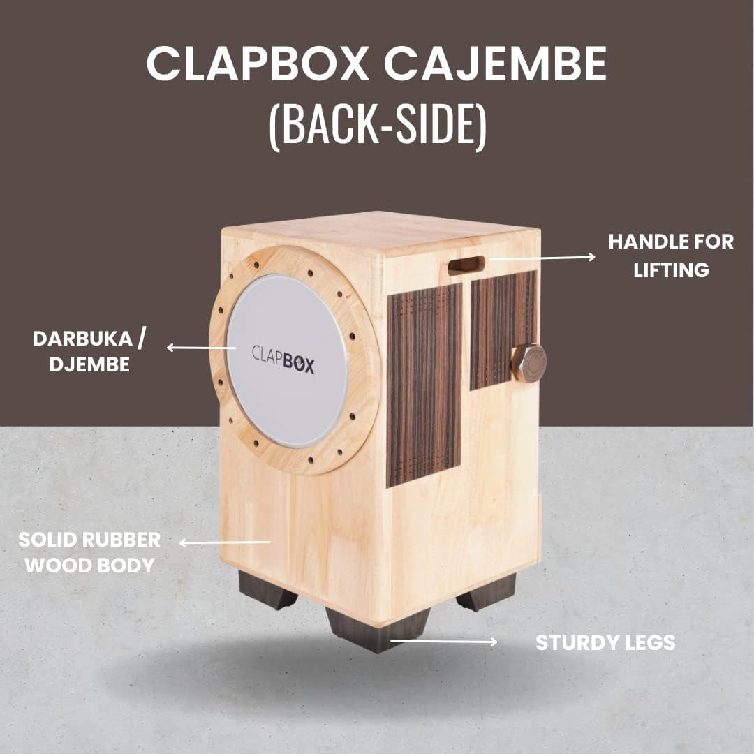 Clapbox Cajon Drum Birch Wood (Full Size) - NOT MADE in CHINA - 3-In-1 - Cajon + Bongo + Darbuka | Most Popular Percussion Brand Online (Natural, Cajembe) image number 6