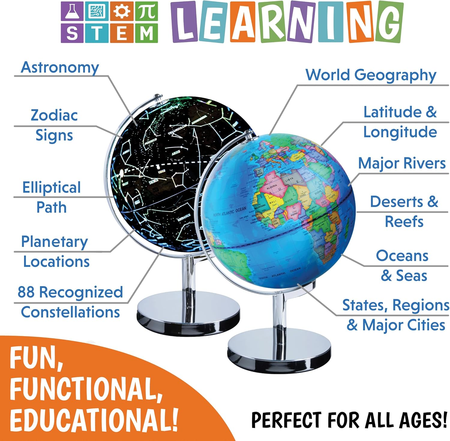 3-In-1 Illuminated World Globe - Nightlight and Constellation Globe for Kids with World Map Interactive App and Illustrated Constellation Map image number 3