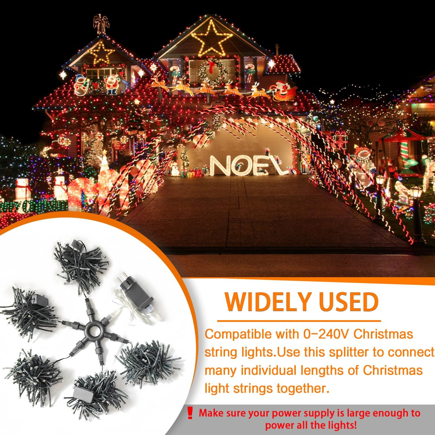HUAREW 6 Way Connector for Outdoor String Lights, Divider Connector for Fairy Light, Waterproof Splitter Connector, Waterproof 2 Pin Separator, for Christmas String Lights, Globe Lights