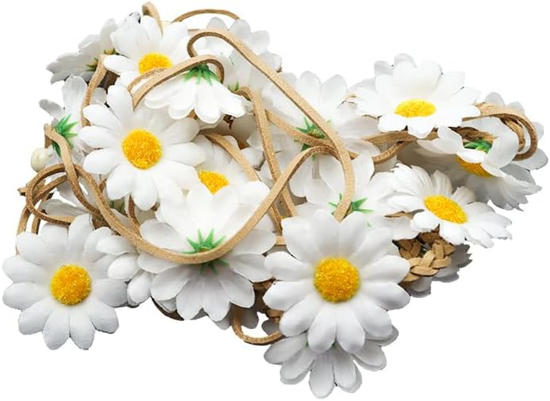 ANCLLO Daisy Hair Accessories Bohemian Daisy Headband Sunflower Crown Adjustable Tassel Hair Scrunchie Flower Headband Travel Flower Headpiece Women Cosplay Costume (White) image number 6