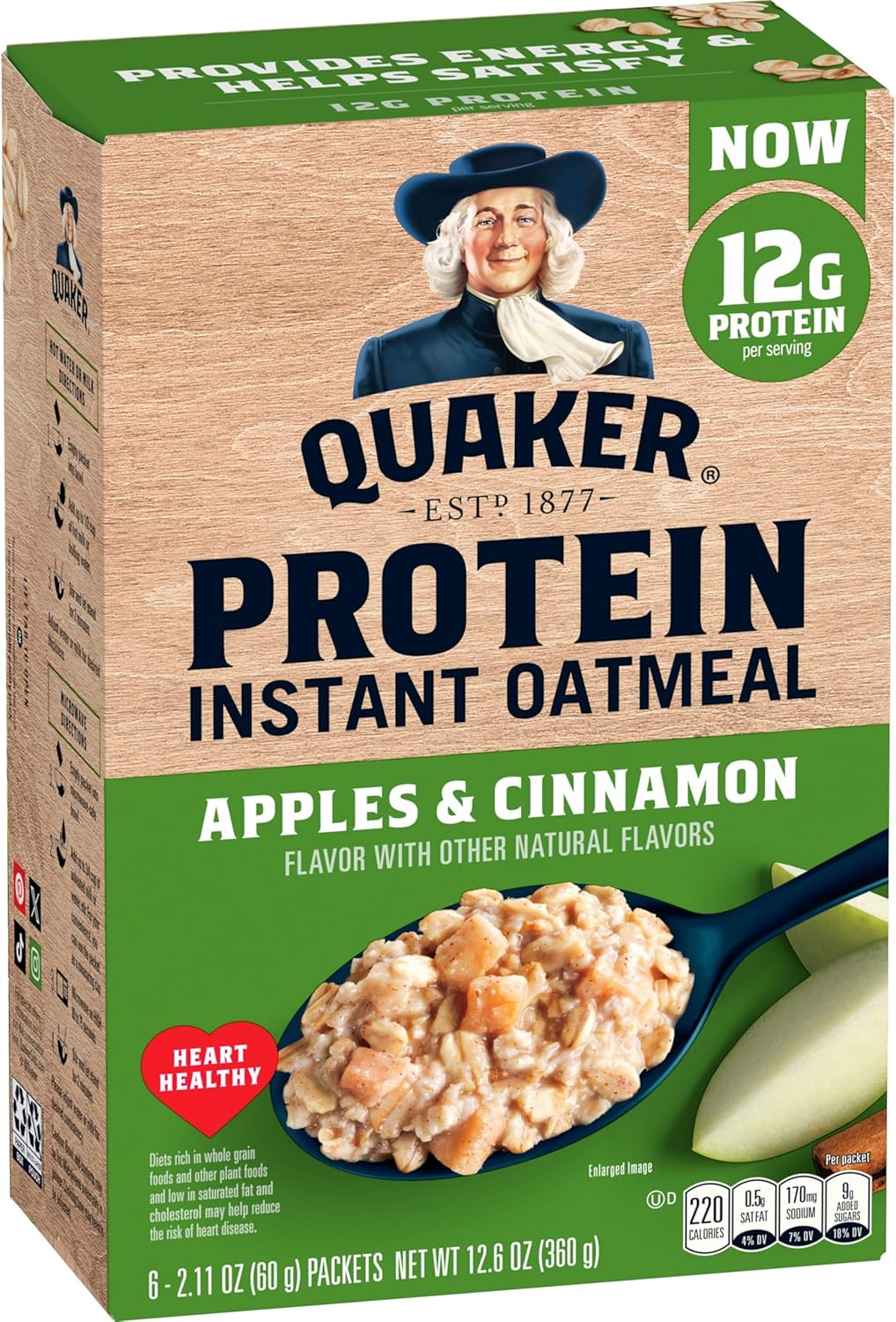 Quaker Instant Oatmeal, Protein Apple Cinnamon, 6 Count image number 3