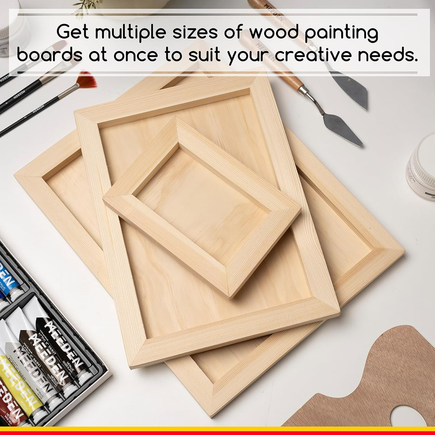 MEEDEN Unfinished Wood Canvas Kit: 3/4" Deep 5X7 8X8 11X14 Wooden Canvas Panel - 6 Pcs of Cradled Wood Art Boards for Pouring Art, Crafts, Painting image number 3