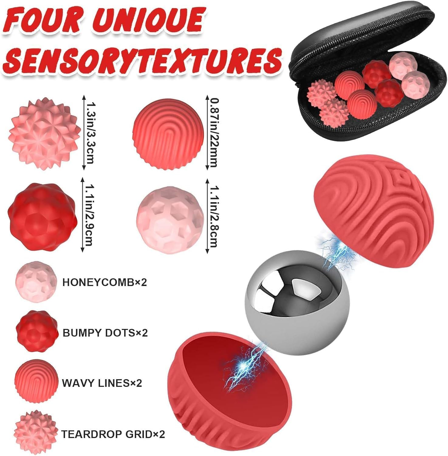 Magnetic Sensory Fidget Ball Toy, Anti-Stress Silicone Ball Toy 8 PCS, Motor Skills Toy with Multi Texture, Peace of Hands and Anxiety Mind, Fun Stress Free Magnet Balls, for Adults and Teens (Pink) image number 6