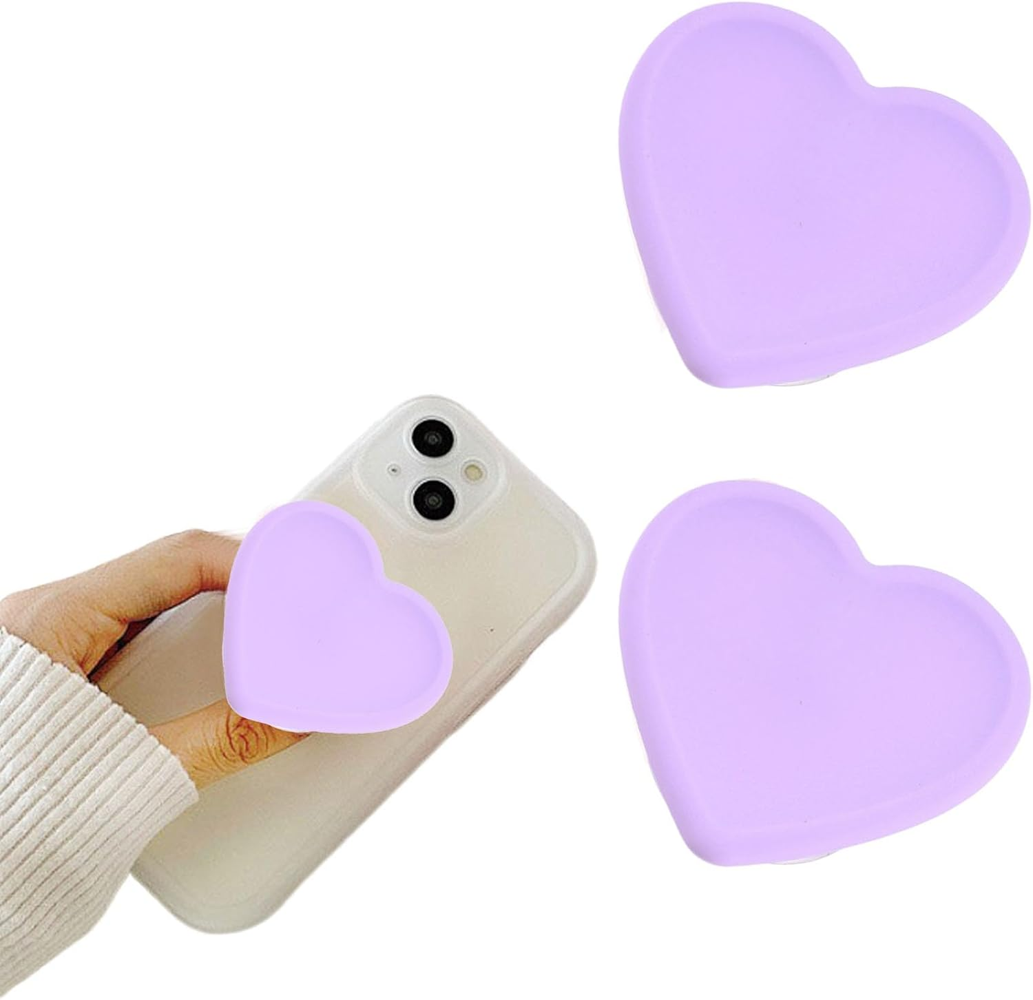 Heart-Shaped Silicone Mobile Phone Grip Stand,Rookii Collapsible Cellphone Finger Grip Holder for Smartphone Tablet Cell Phone Accessory (Purple) image number 3