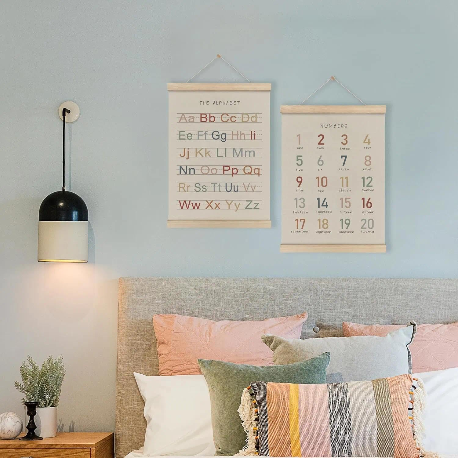 Alphabet Numbers Poster Hanger for Nursery & Kids Room Decor - 12X16 Inch (30X40 Cm) Wooden Frame with Twine, Educational Wall Art for Toddlers, Classrooms & Playroom CRFY image number 1