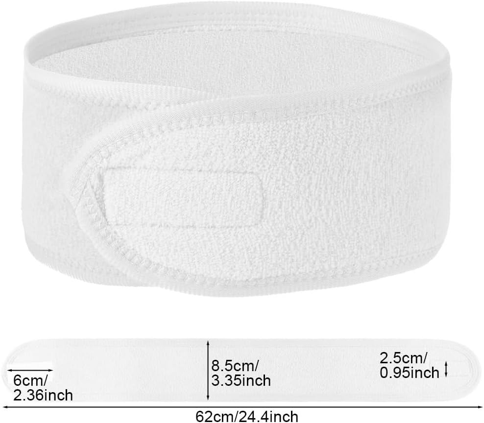 LOPHE 6 Pack Spa Headband, Facial Makeup Hair Wrap with Adjustable Magic Sticker, Women Skincare Headband, Washband for Shower, Headband for Washing Face Shower Sports (White)