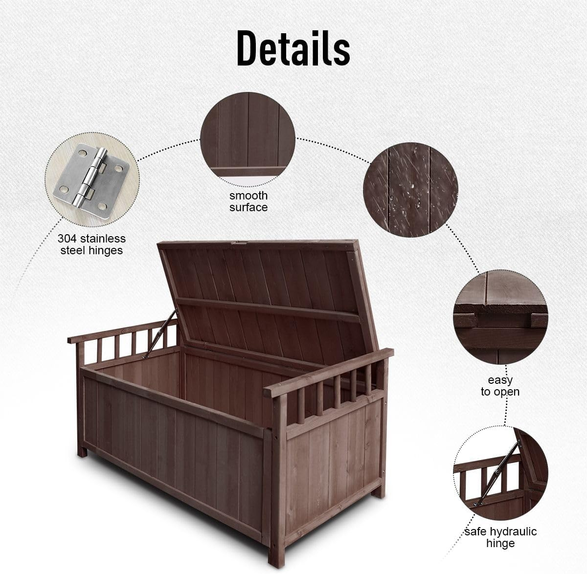 AUSWAY Outdoor Storage Box Wooden Garden Bench Toy Tool Cabinet Patio Bin Deck outside Container image number 6