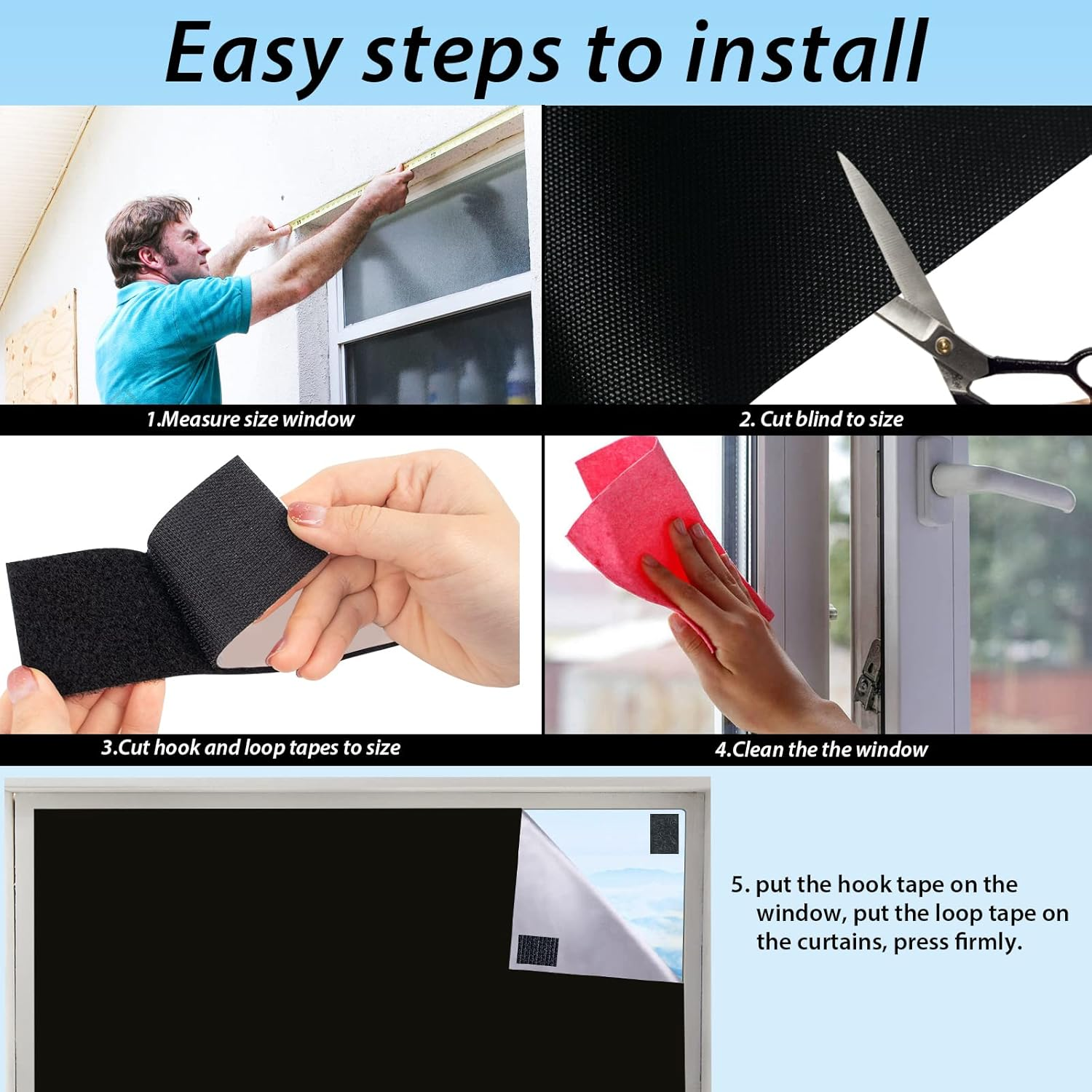 VANTEN 2024 Upgraded Blackout Curtains, 157" X 59" Blackout Shades, 100% Blackout Window Cover with Strong Hook and Loop Tapes, Temporary Blackout Blinds for Baby Nursery, Bedroom, Travel, Cars