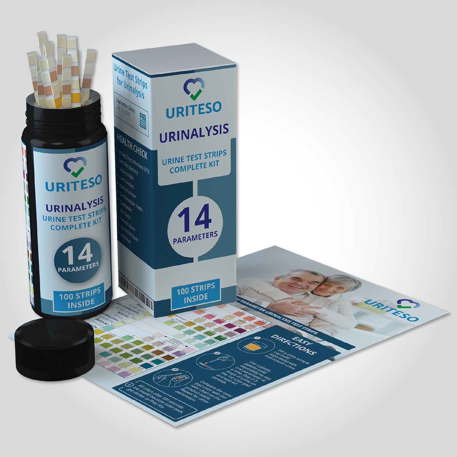 14 Parameter Full Panel Urine Test Strips for Urinalysis | 100 Strips - Testing Kit for Kidney, Liver, UTI, Keto Diet, Ketosis, Hydration, Proteinuria - RBC, PRO, BIL, PH, SGR, CRE, KET, SG +6 More image number 1