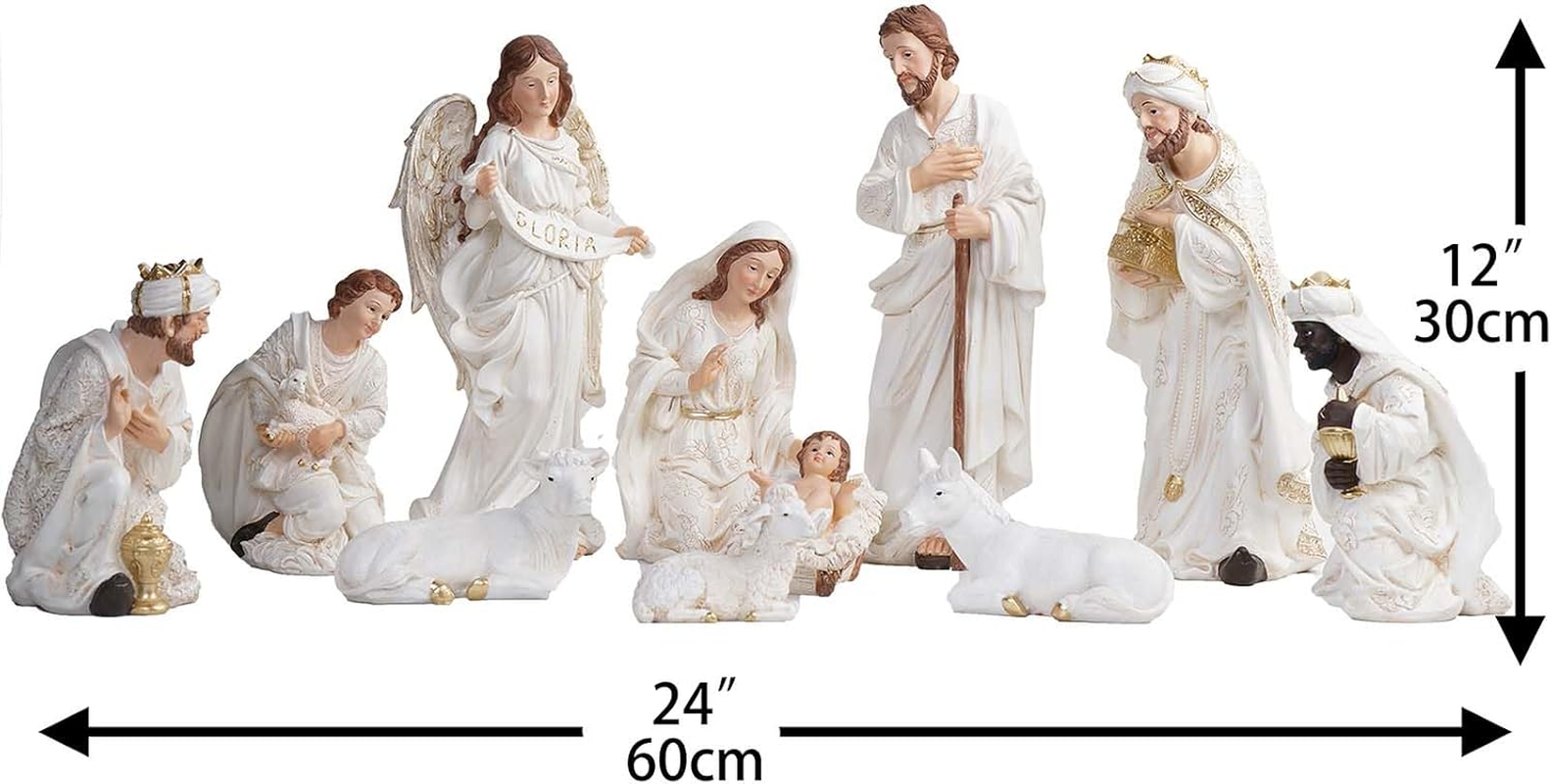 Zayton Nativity Set Christmas Indoor 11 Pcs 12.5 Inch Scene Statue Figurines Jesus Manger Crib Ornament Church Xmas Home Catholic Religious Decoration image number 1