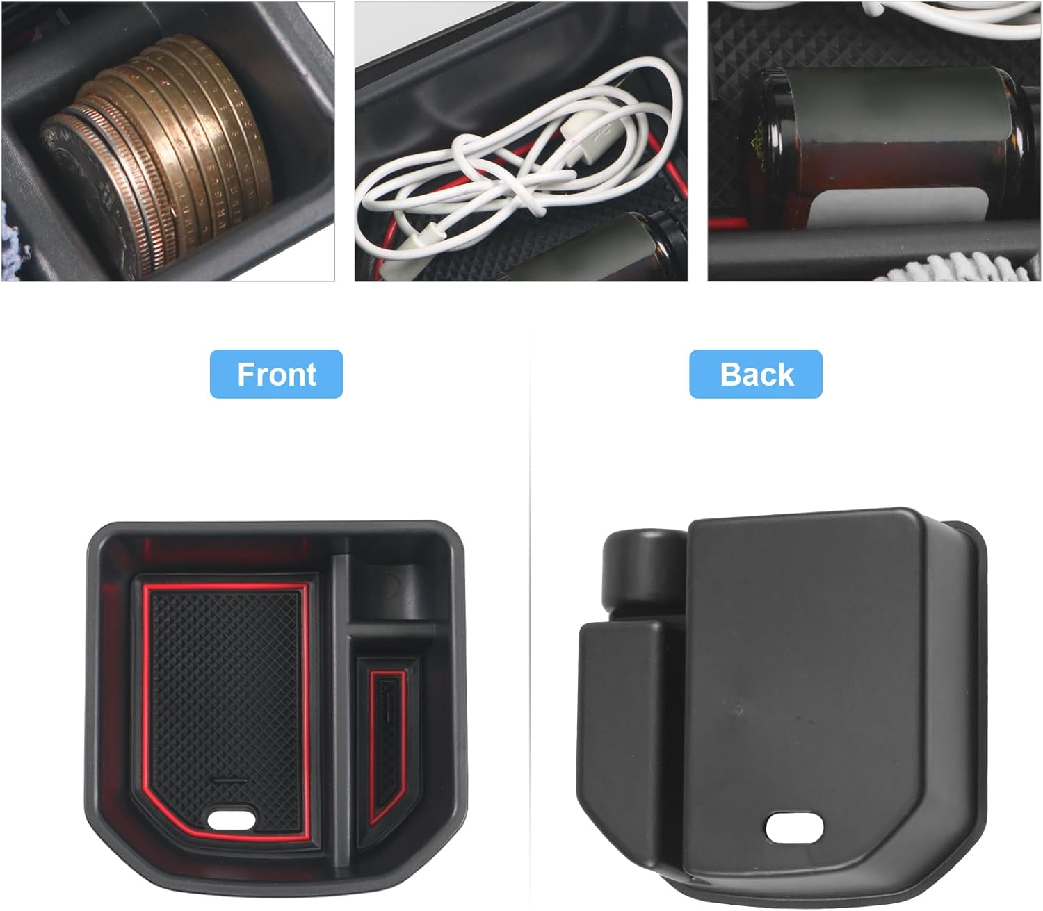 Centre Console Storage Box Compatible with VW T-ROC 2018-2024, T ROC Accessories Armrest Organiser, T-ROC Centre Armrest Glove Box with Non-Slip Mat (Red) - Blue image number 5