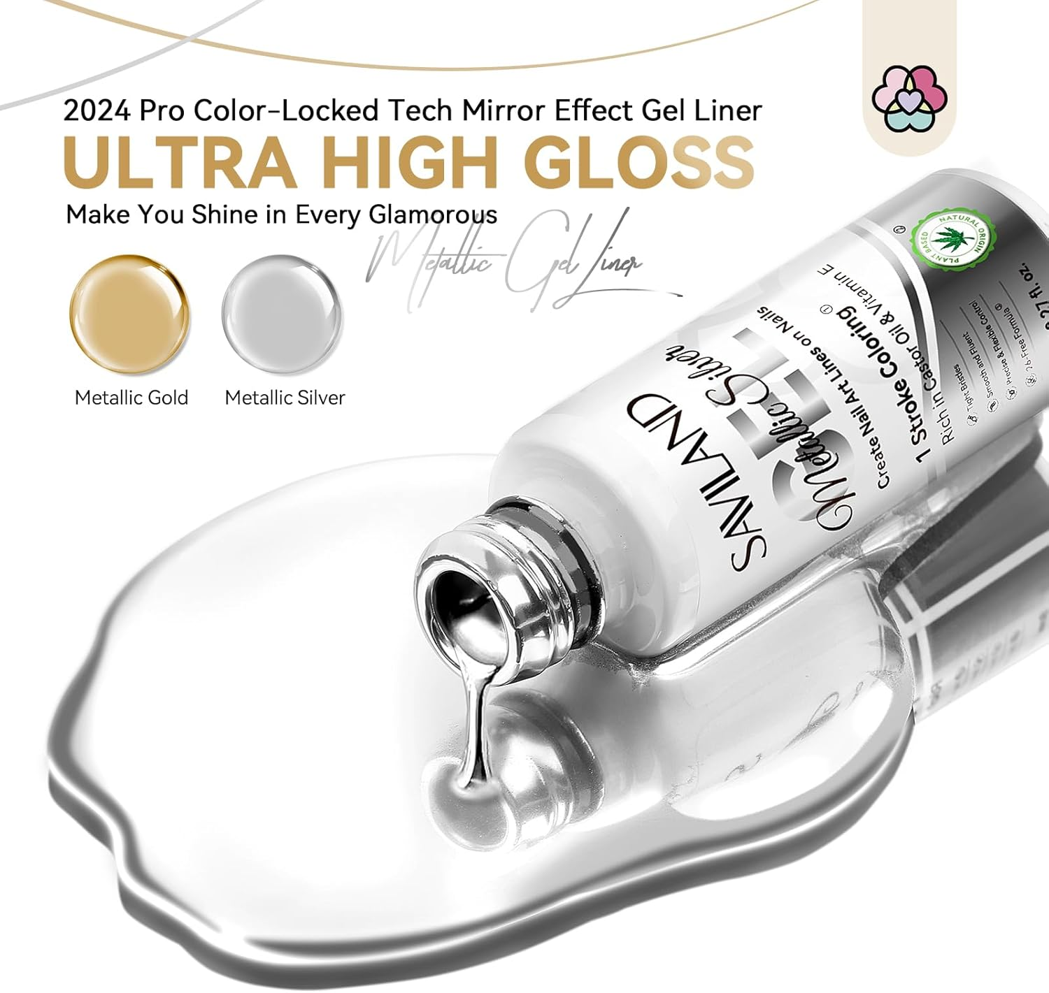 SAVILAND Metallic Gel Nail Polish Liner Ultra-Smooth: 2 Pcs Silver&Gold Metallic Gel Liner Halloween Nail Art image number 2