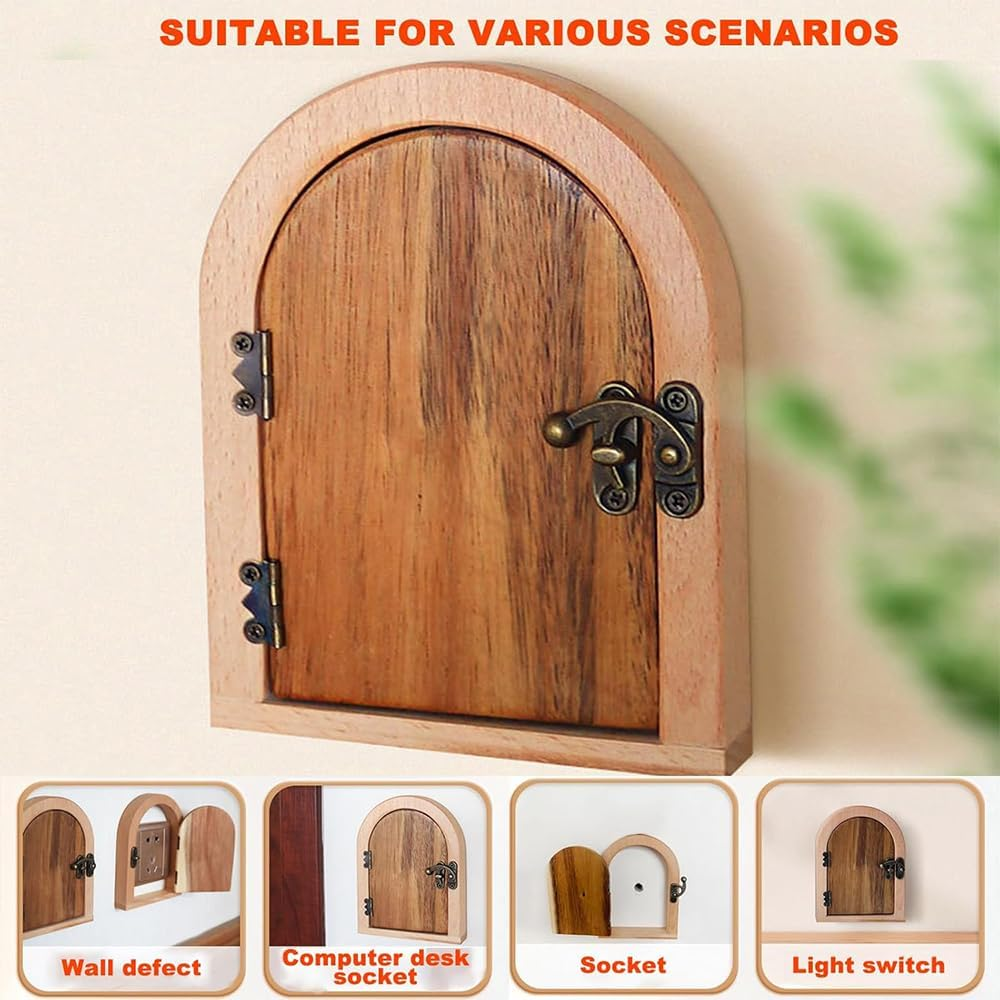 2 Pack Handmade Wooden Fairy Door Outlet Cover Plate &ndash; No Punching Required Baby Proofing Electrical Outlet Cover, Vintage Light Switch Cover Plates image number 3