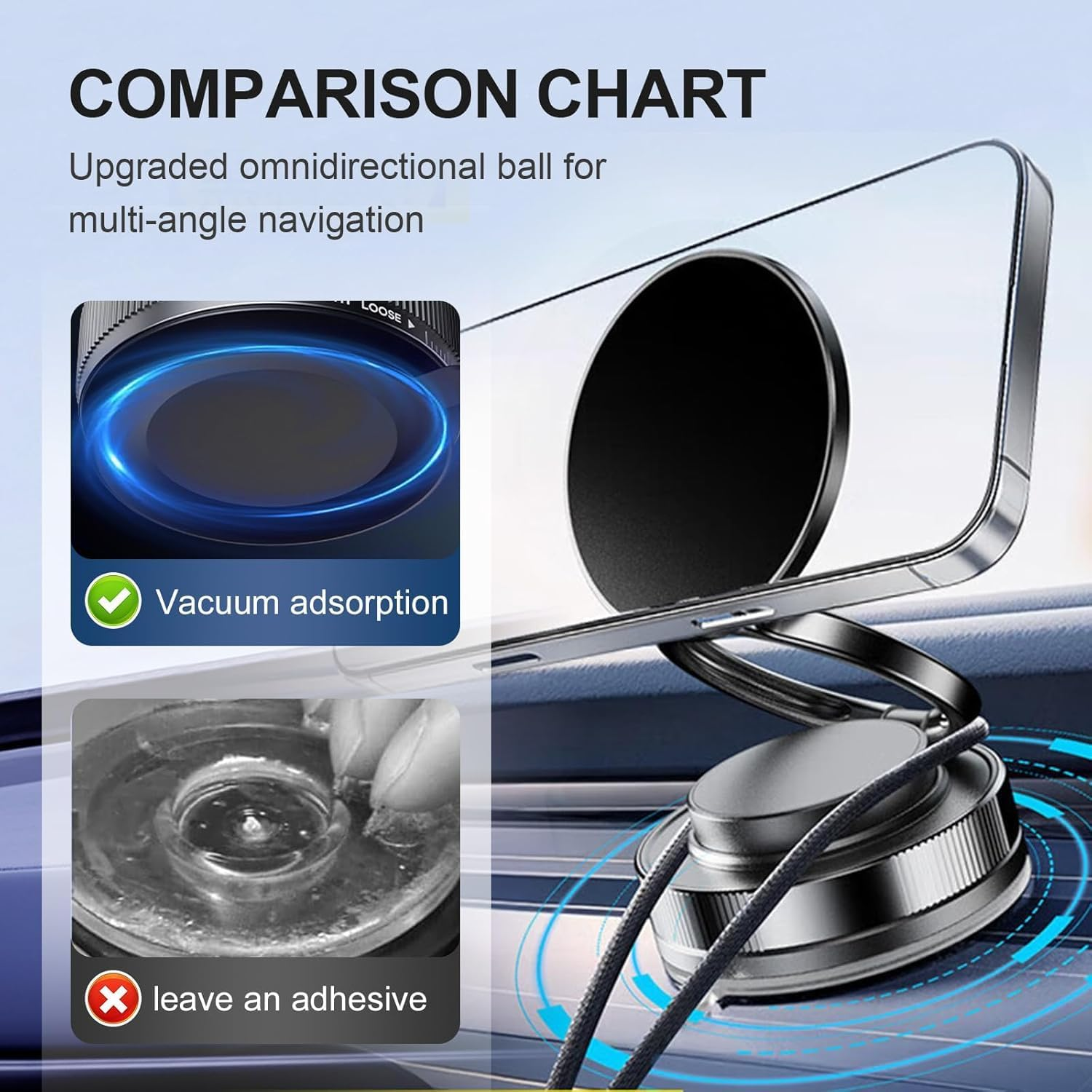Magnetic Car Phone Mount Holder for Dashboard & Air Vent &ndash; 360&deg; Rotation Strong Magnet Compact Phone Holder for All Smartphones. (Vacuum Magnetic Phone Holder)