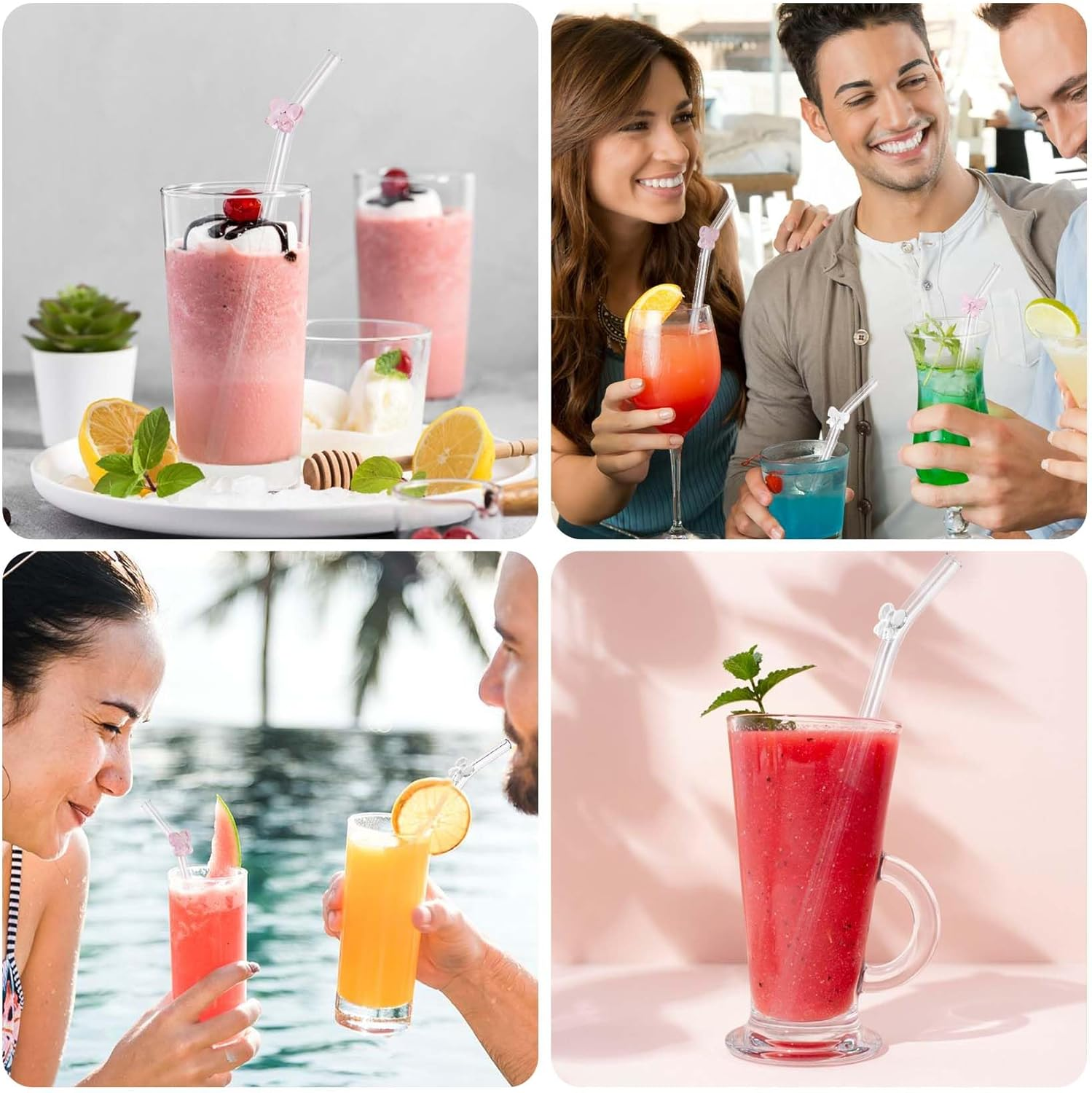 DUMING-IN 6 Pcs Reusable Glass Straws with 2 Cleaning Brushes, Cute Colorful Bow Glass Straws Shatter Resistant, Reusable Straw Dishwasher Safe for Juices, Smoothies, Milkshakes, Teas - Colorful image number 6