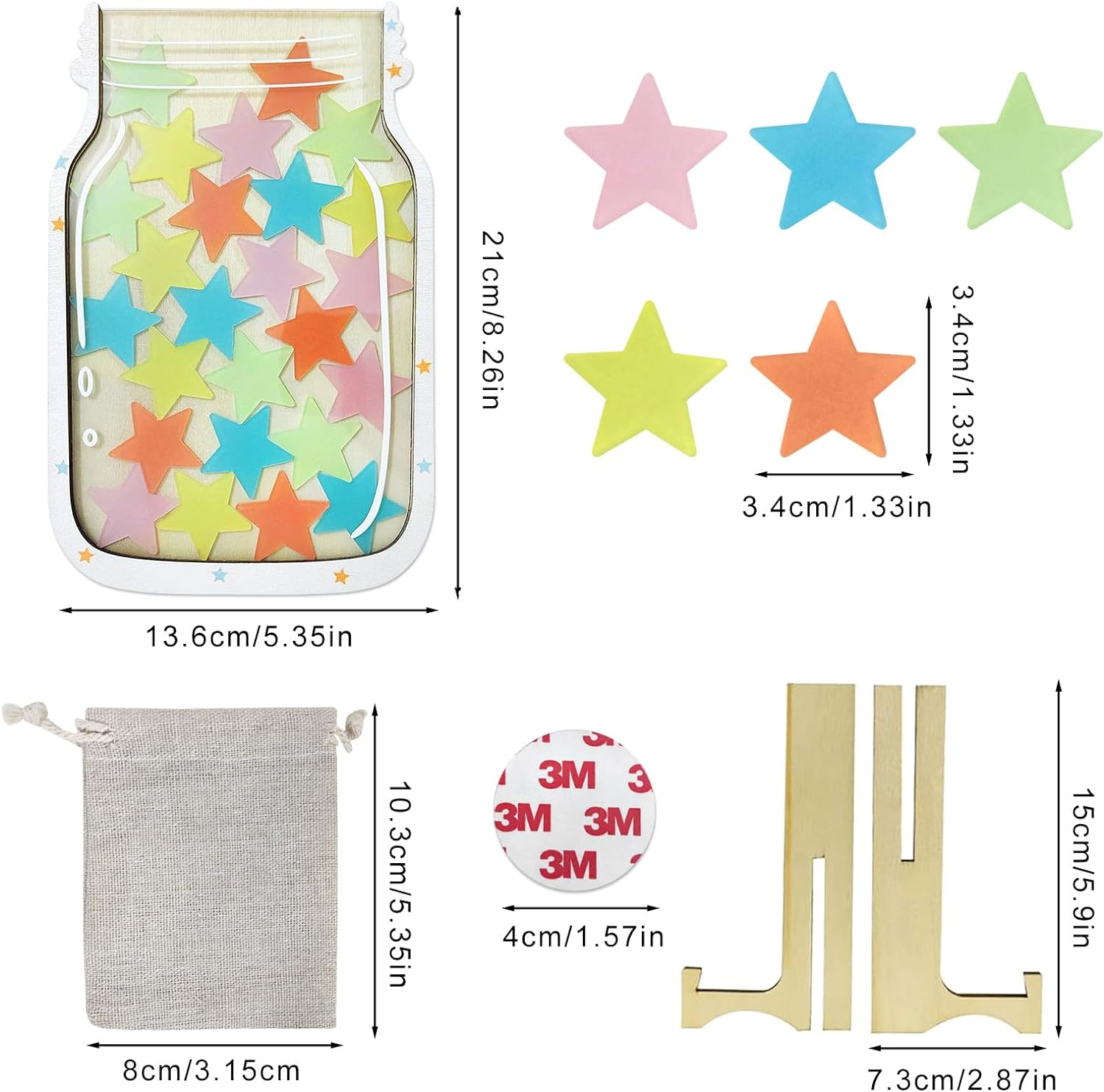 Personalized Pastel Stars Reward System, Incentive Jar for Classroom Responsibility, Children'S Reward with Standing Wooden Base and Linen Pocket for Home School Teacher Parent image number 1