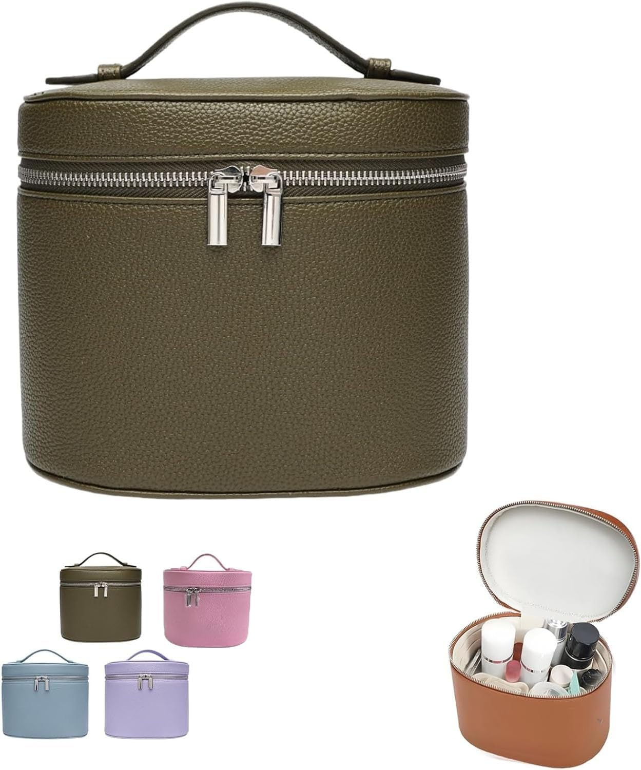 Portable Travel Toiletry Bag, Modern Makeup Storage Case, PU Leather Waterproof Wash Bag, Vanity Organizer with Removable Divider