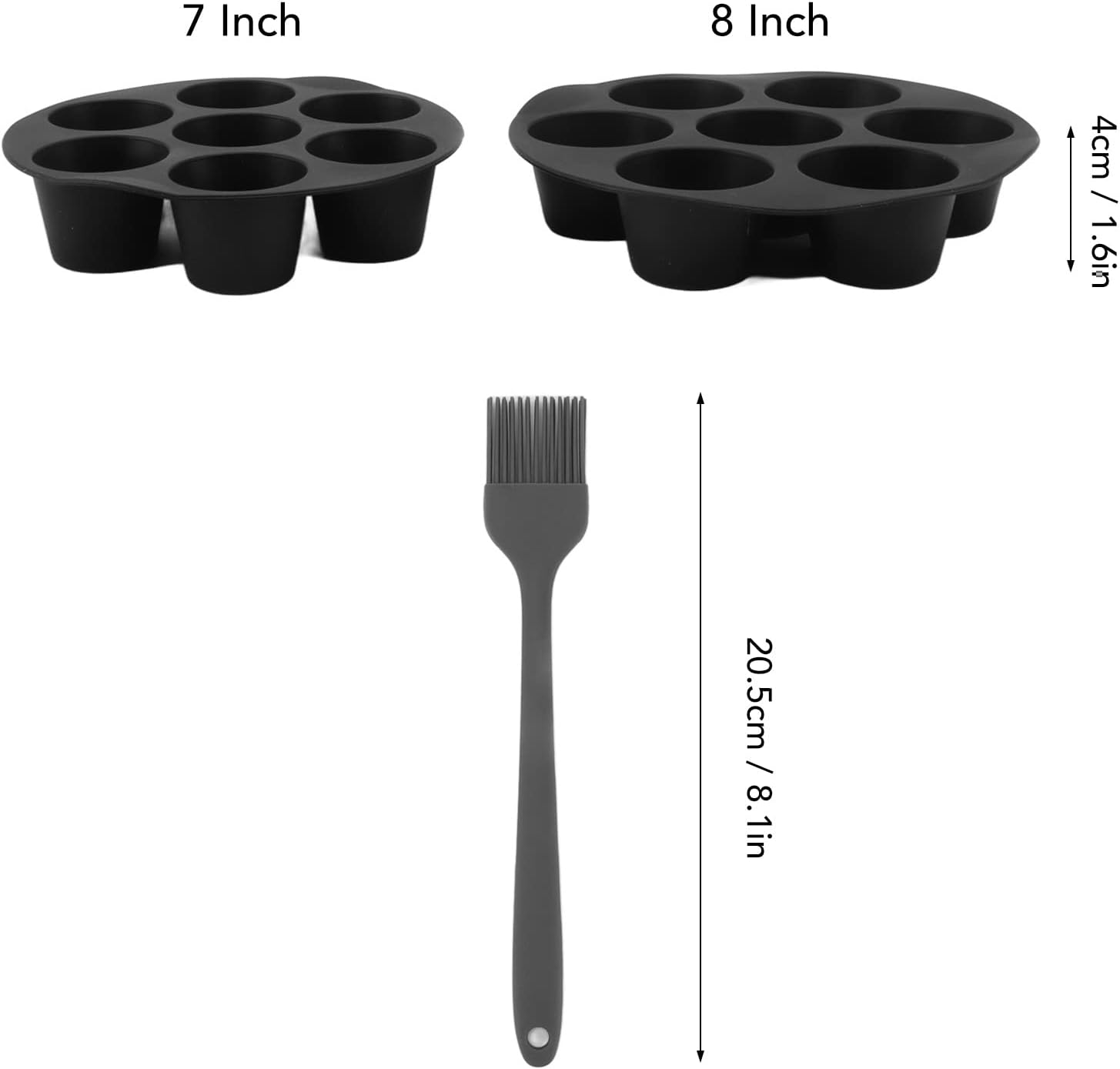 Muffin Pan, Set of 3 Flexible Silicone Muffin Pan Cupcake Tray, 7 Cup Baking Pan Air Fryer Accessories, 2 Sizes Nonstick Brownie Cake, Dishwasher Safe, (7In + 8In + Brush) image number 4