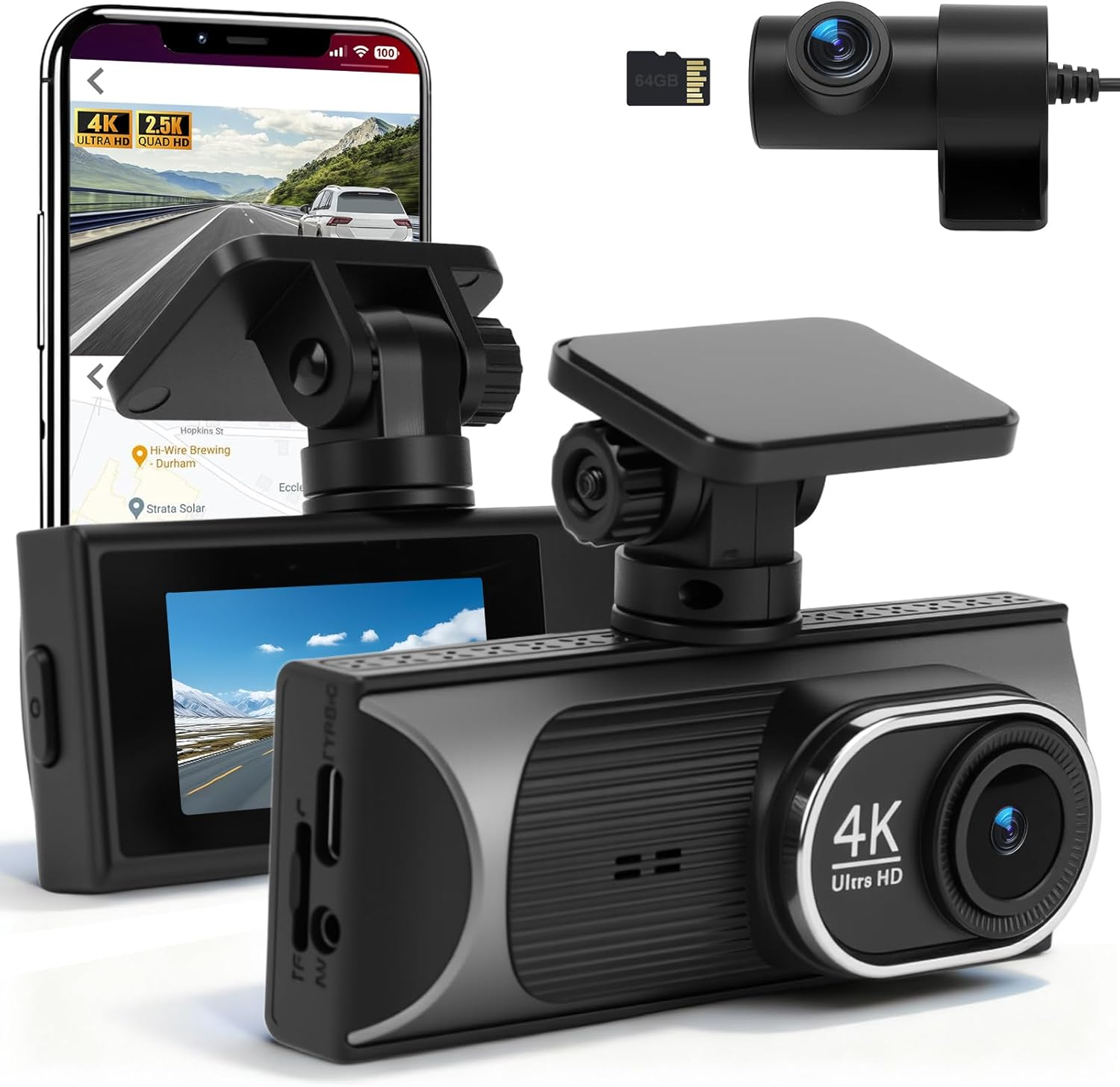 4K Dual Dash Cam, Front 4K Rear 2.5K with GPS Wifi, 170&deg; Wide Angle Night Vision G Sensor, Fit for Car Driving Recorder Dash Camera Vehicle DVR image number 2