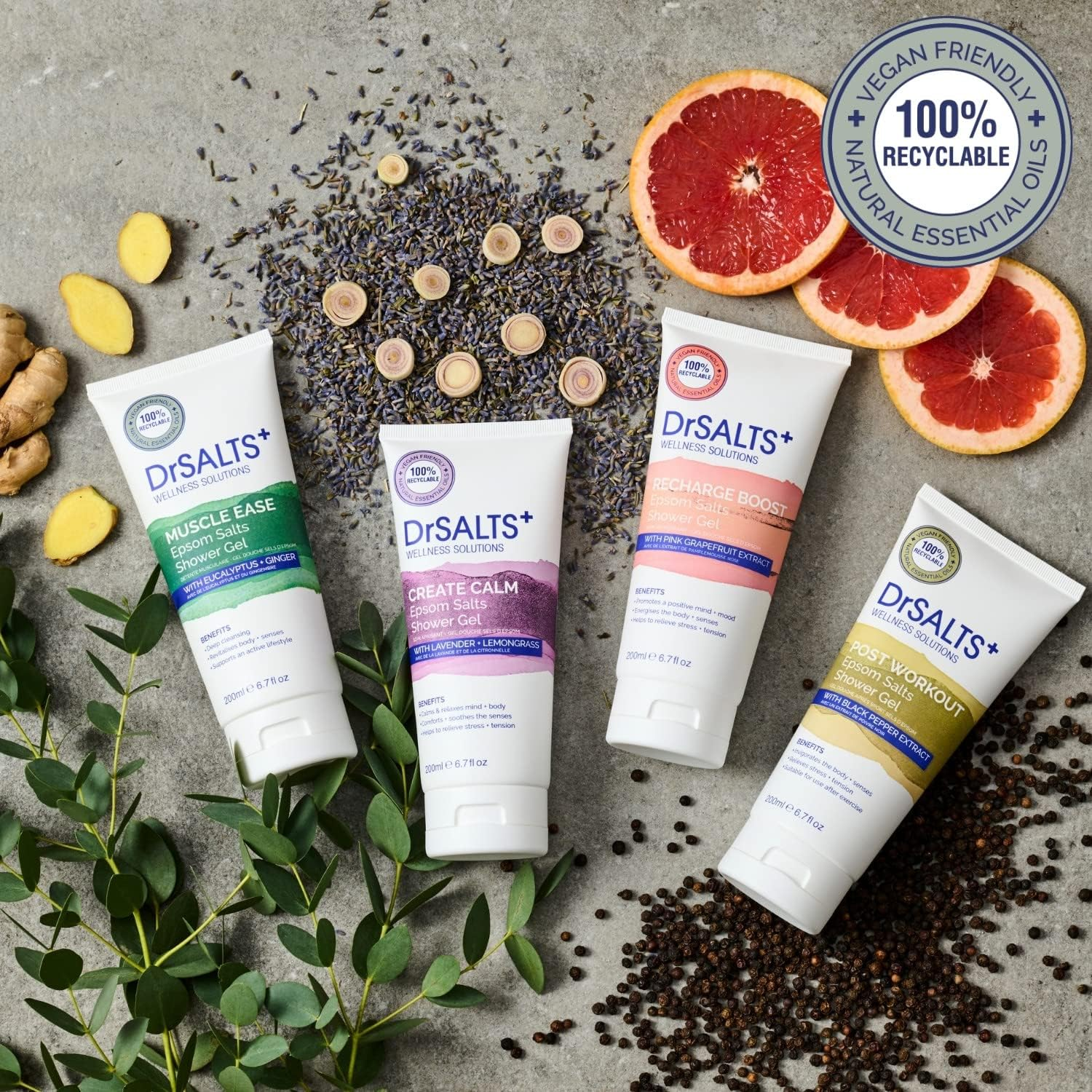 Drsalts+ Muscle Therapy Shower Gel with Epsom Salts, for Muscle Recovery with Eucalyptus and Ginger Essential Oils, 200 Ml image number 6