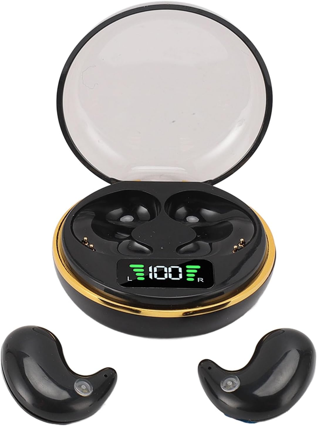 Sleep Headphones with Digital Display Charging Case for Side Sleepers, Bluetooth Earbuds Built in Battery, Wireless Earphones for Sleep Work Workout (Black)
