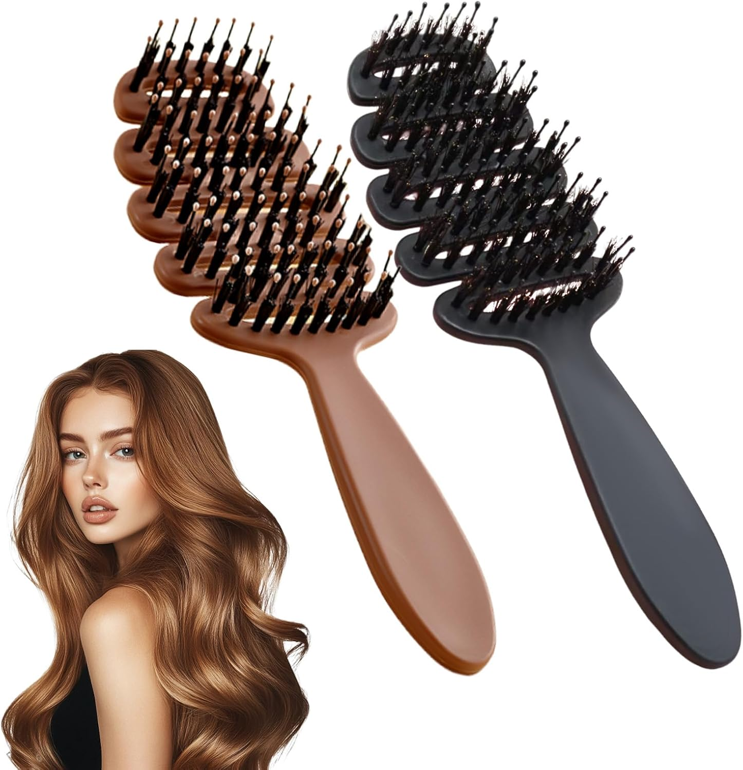 2Pcs Cithway Volume+ Bristle Hair Brush,Boar Bristle Hair Brush & Slick Back Brushs for Women,Volume, Smoothing & Frizz Control for Daily Styling