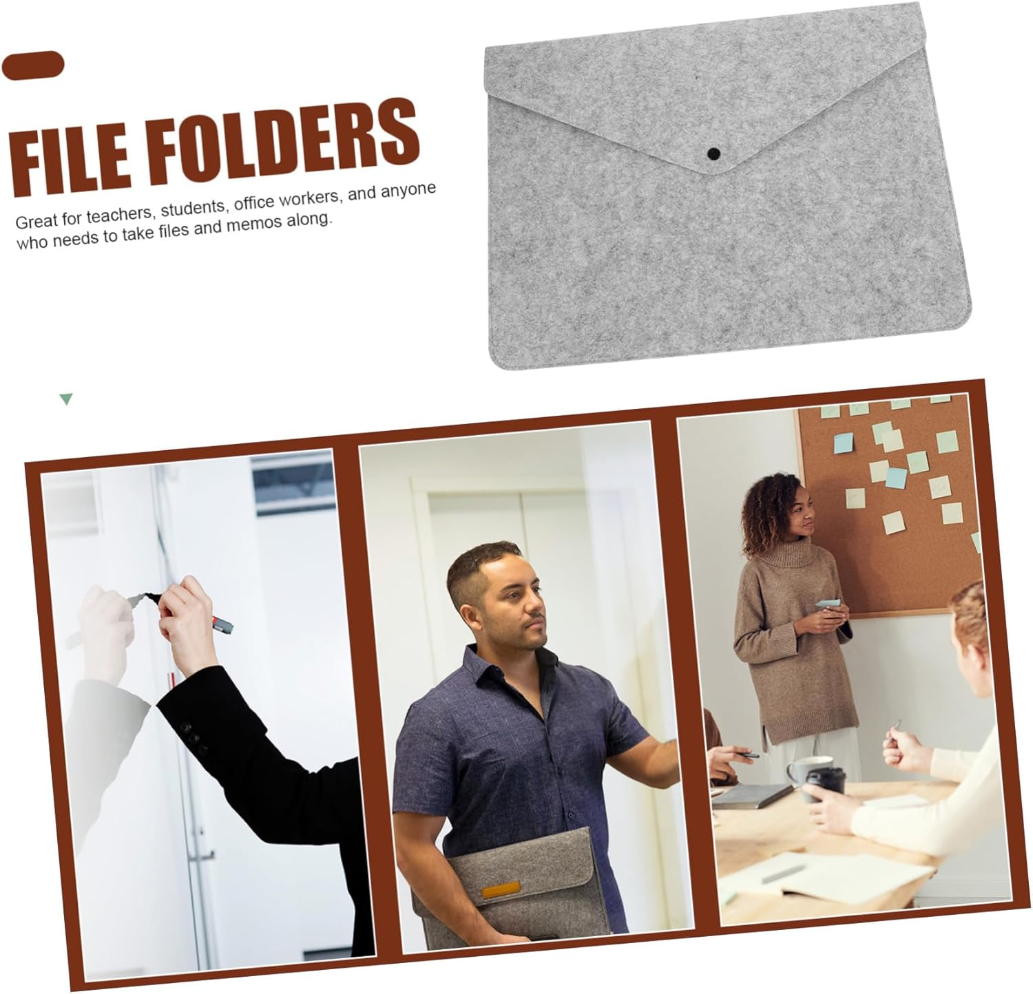 ULDIGI Zippered Felt Document Bag Capacity File Folder Pockets for School Office Travel image number 3