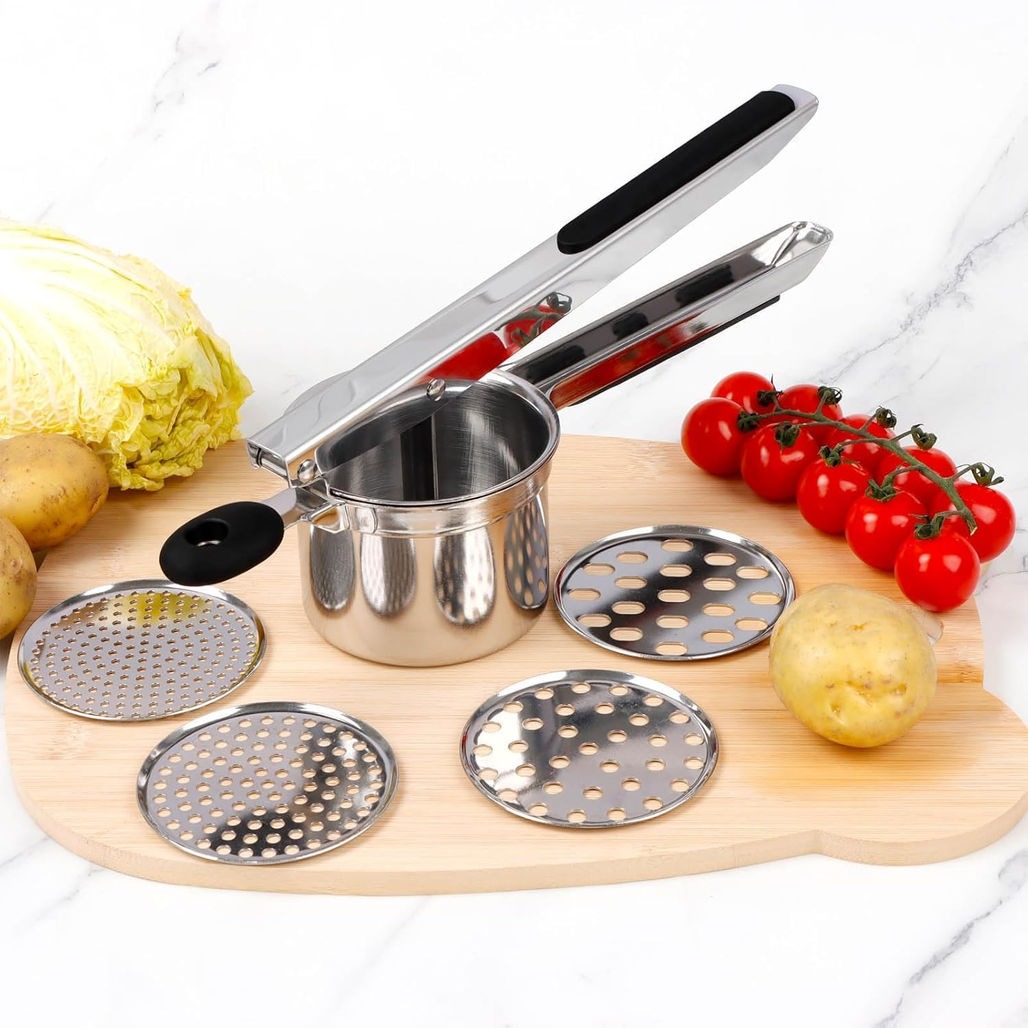 Stainless Steel Potato Ricer &ndash; Large Capacity with 4 Interchangeable Discs for Smooth Mashed Potatoes, Vegetables, Fruits, Baby Food &ndash; Durable, Rust-Resistant, Easy Clean Kitchen Tool image number 3