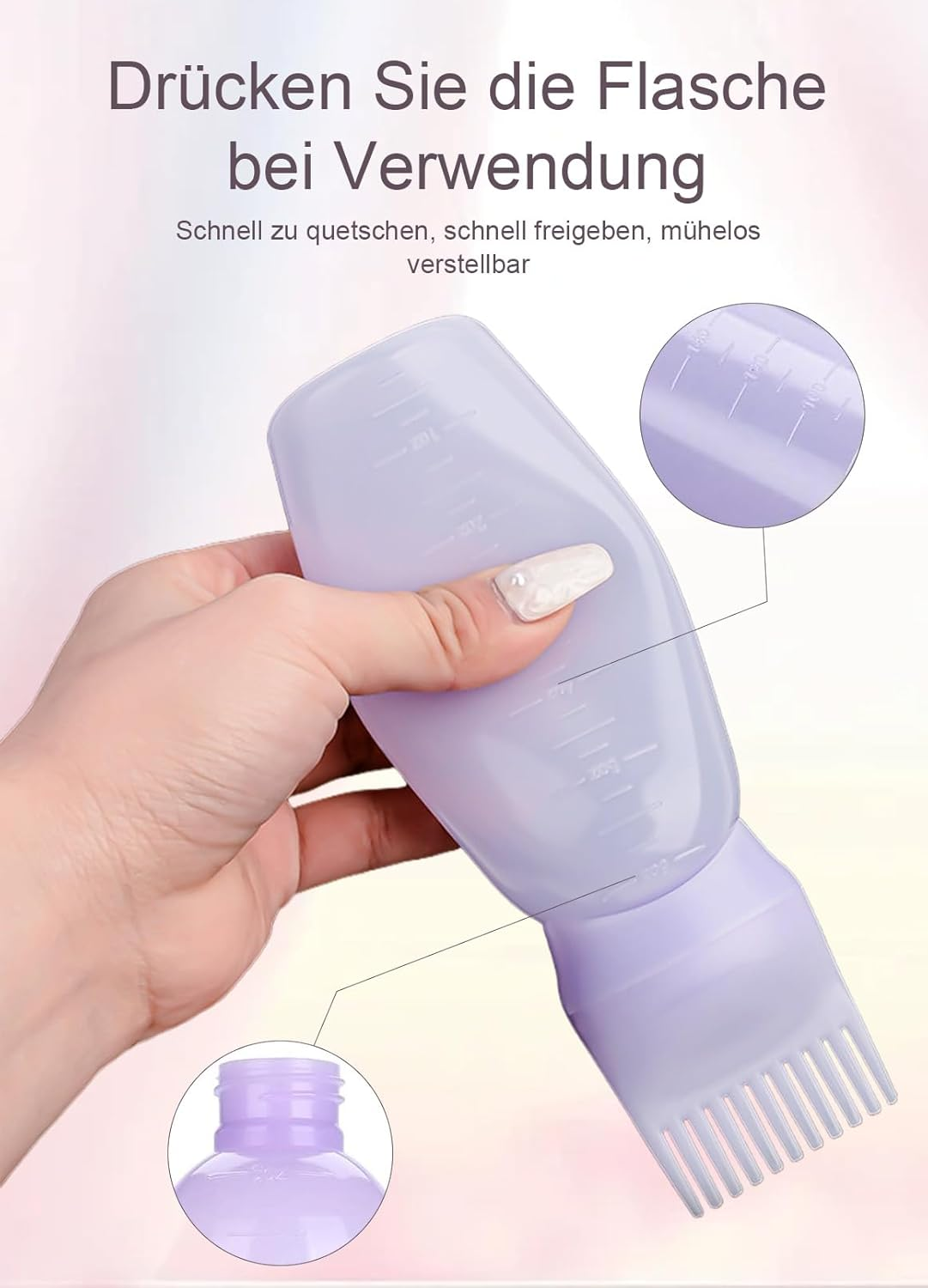 Pack of 2 Hair Dye Brush, Hair Oil Applicator Bottle, Hair Dye Brush Bottle, Hair Oil Applicator, for Hair Oil Hair Colourations, Shampoo Applicator Brush (Pink/Blue) image number 5