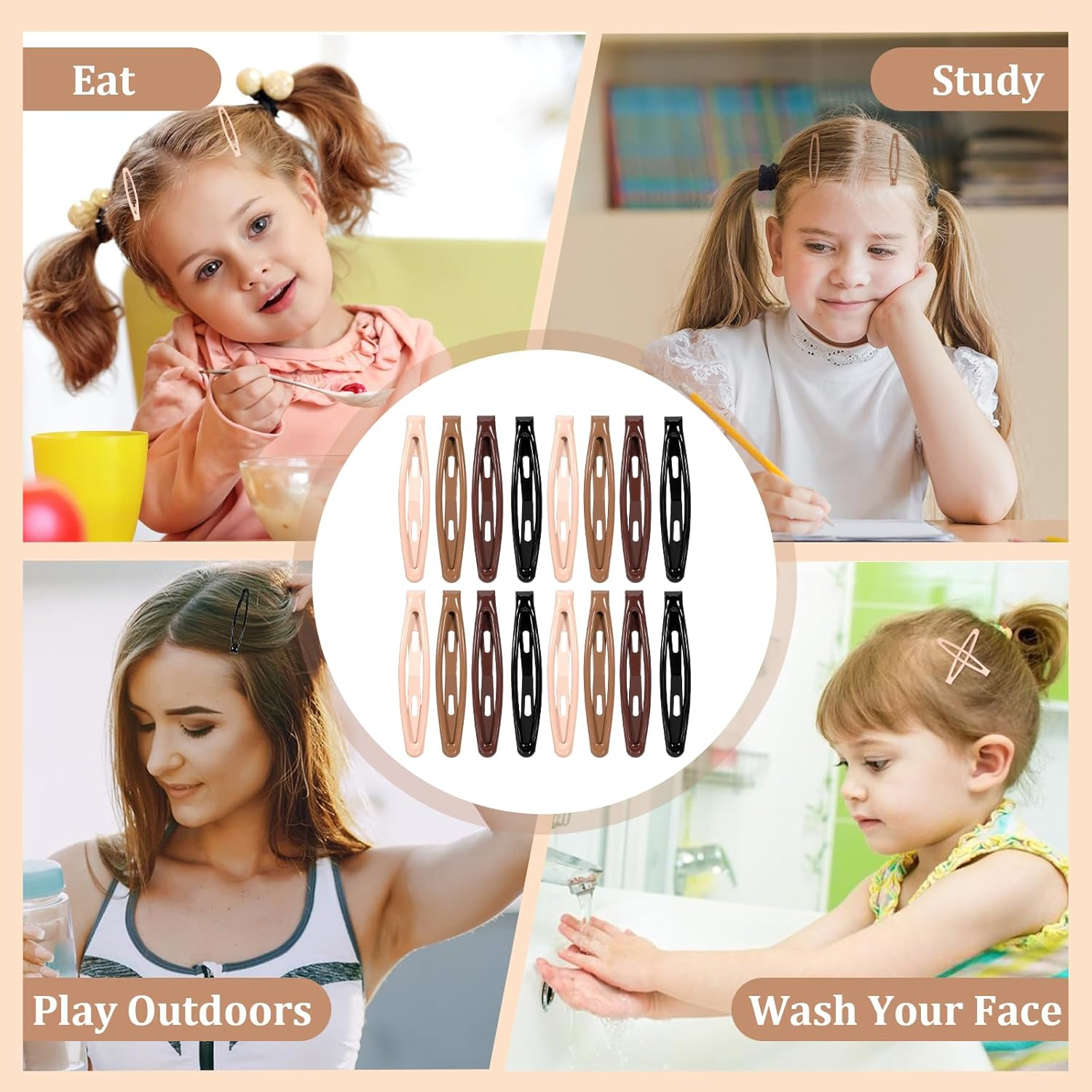 16 Pcs Metal Snap Hair Clips for Women, Non-Slip Hair Barrettes for Thick and Thin, Stylish Hairs Accessories (Black, Dark Brown, Light Brown, Beige, 2.4 X 0.43 Inches) image number 3