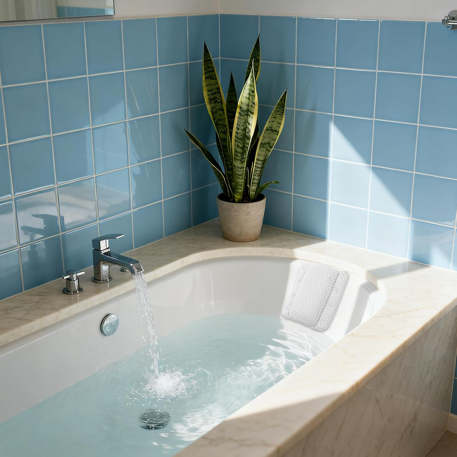 COLLBATH Ergonomic Bathtub Headrest Pillow with Non-Slip Suction Cups, Soft PVC Foam Tub Cushion for Neck and Back Support, Thickened Relaxing Bath Pillow for Home Bathroom Spa Use