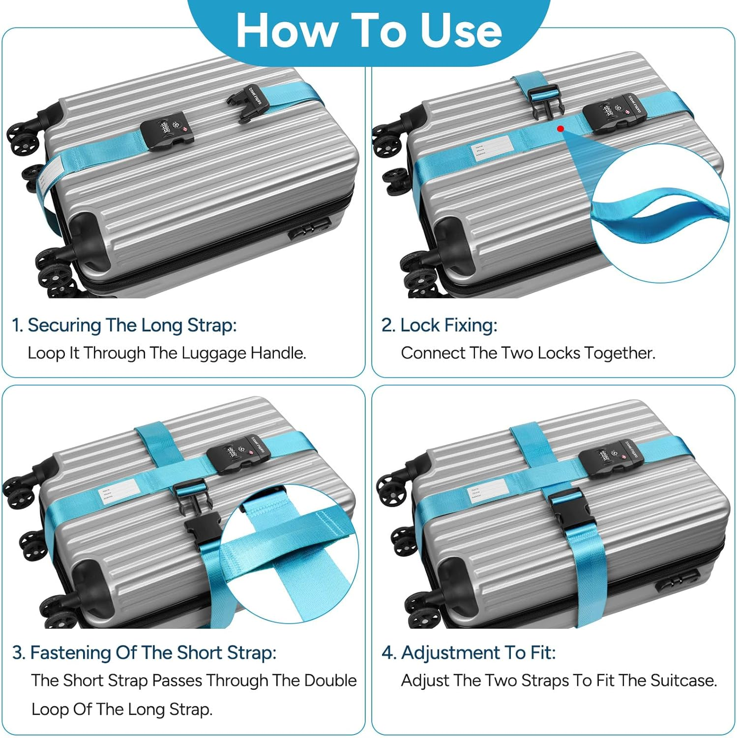 Travel Inspira Travel Belt for Luggage, TSA Approved Luggage Straps, 3-Dial Combination Locks Adjustable Suitcase Belt, Quick-Release Buckle image number 5