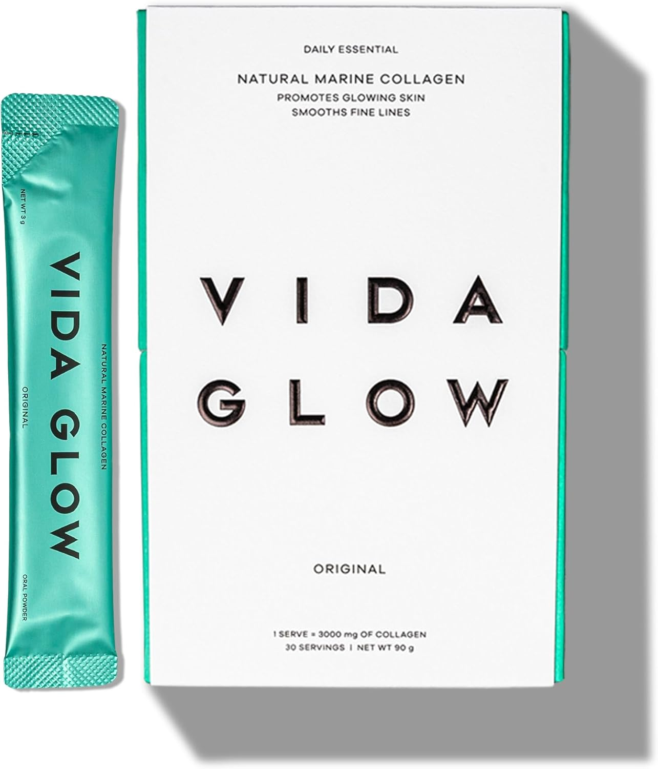 Vida Glow - Natural Hydrolyzed Marine Collagen Sachets | Promotes Glowing Skin + Smoothes Fine Lines (Original, 30 Sachets)