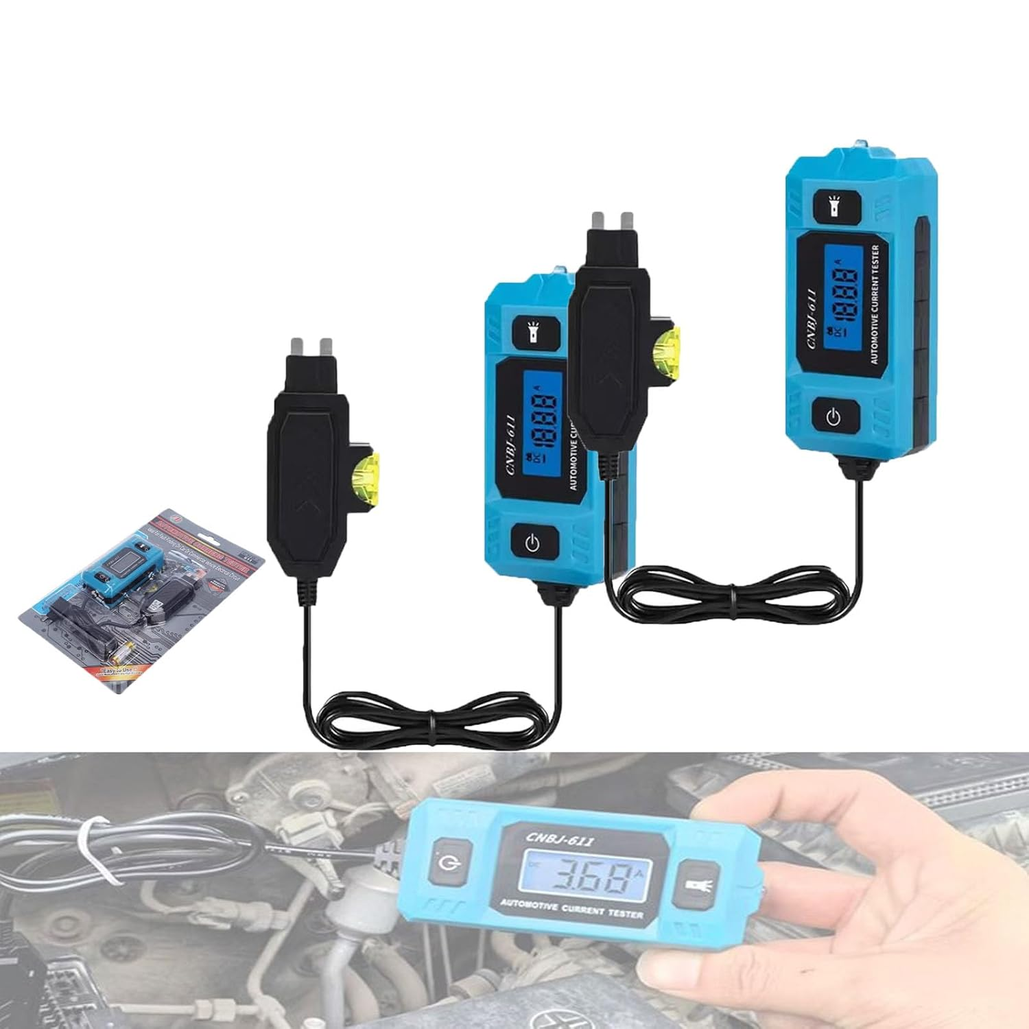 Automotive Circuit Fault Probe Tester, Portable 20A 48V High-Precision Current Tester with LED Display & Front Lighting, Wire Tracer, Car Relay Fuse Blade Checker Electrical Tool (3Pcs)