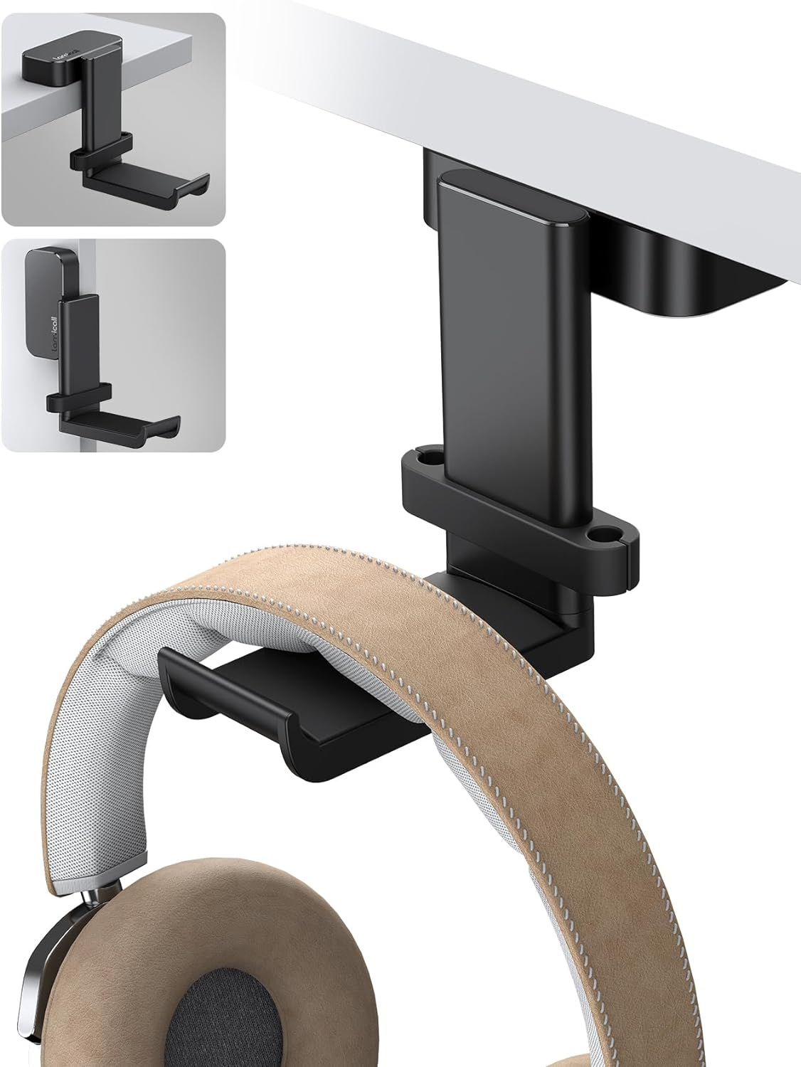Lamicall Headphone Stand, Headset Hanger - 360 Degree Rotation Earphone Adhesive Hook Holder Mount, Table Headphone Stand with Cable Organizer, Gaming Headset Clamp-Black image number 3