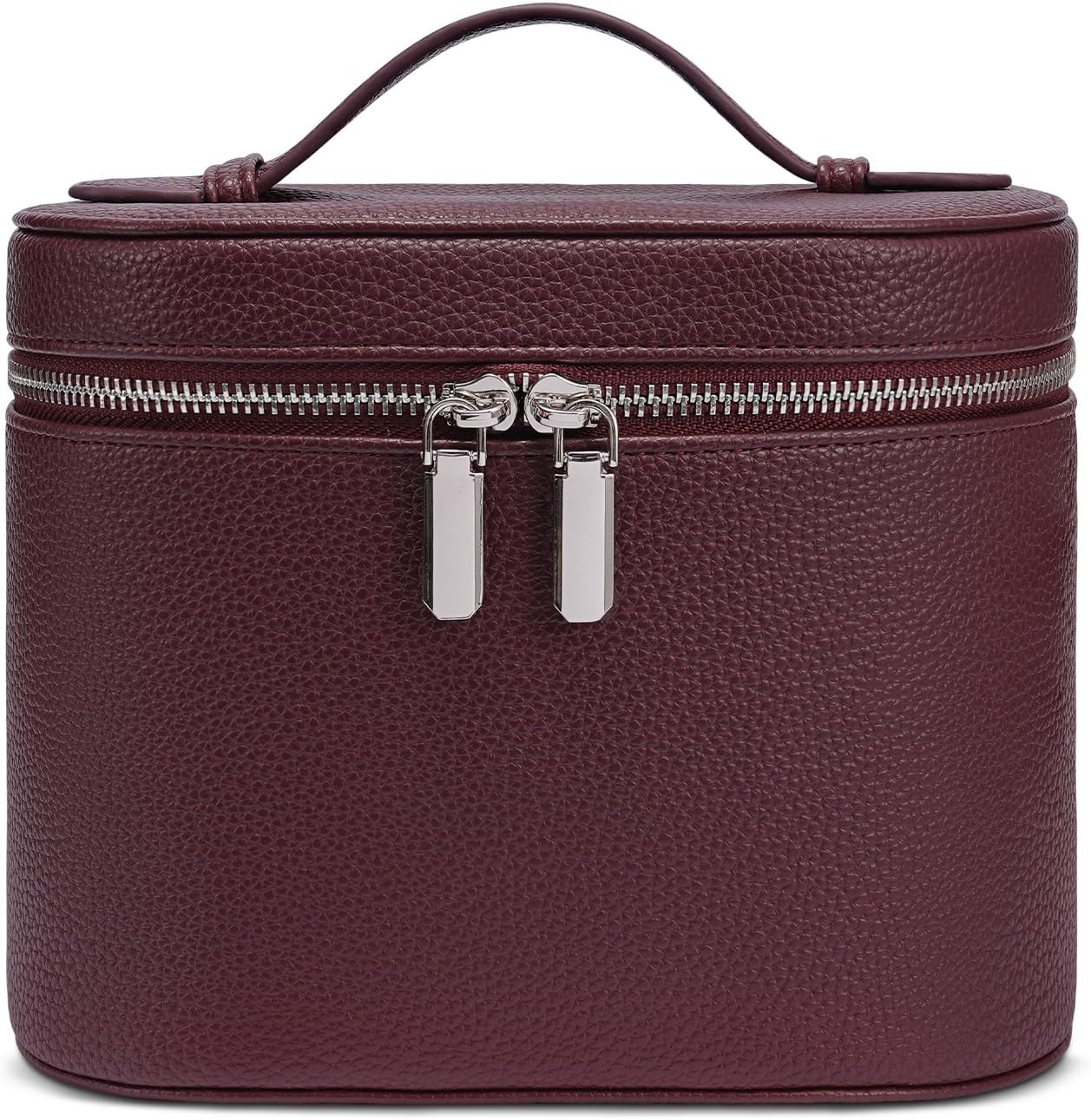 Makeup Bag, Travel Leather Cosmetic Bag with Removable Divider, Portable Make up Case Organizer Bags with Compartments and Handle