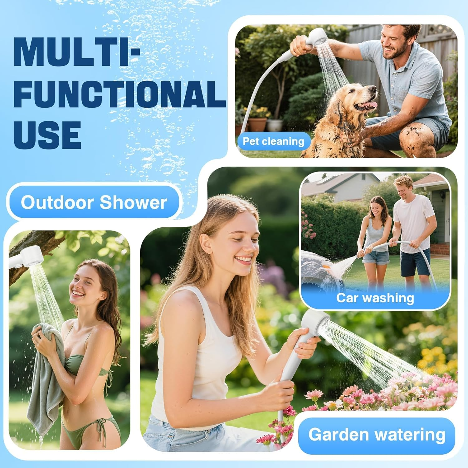 8000Mah Portable Shower for Camping, Rechargeable Camping Shower with Intelligent Led Display, IPX8 Waterproof, 5-Speeds Control, 4 Spray Modes with 20 L Water Foldable Bucket, Cooling Towel Set image number 2