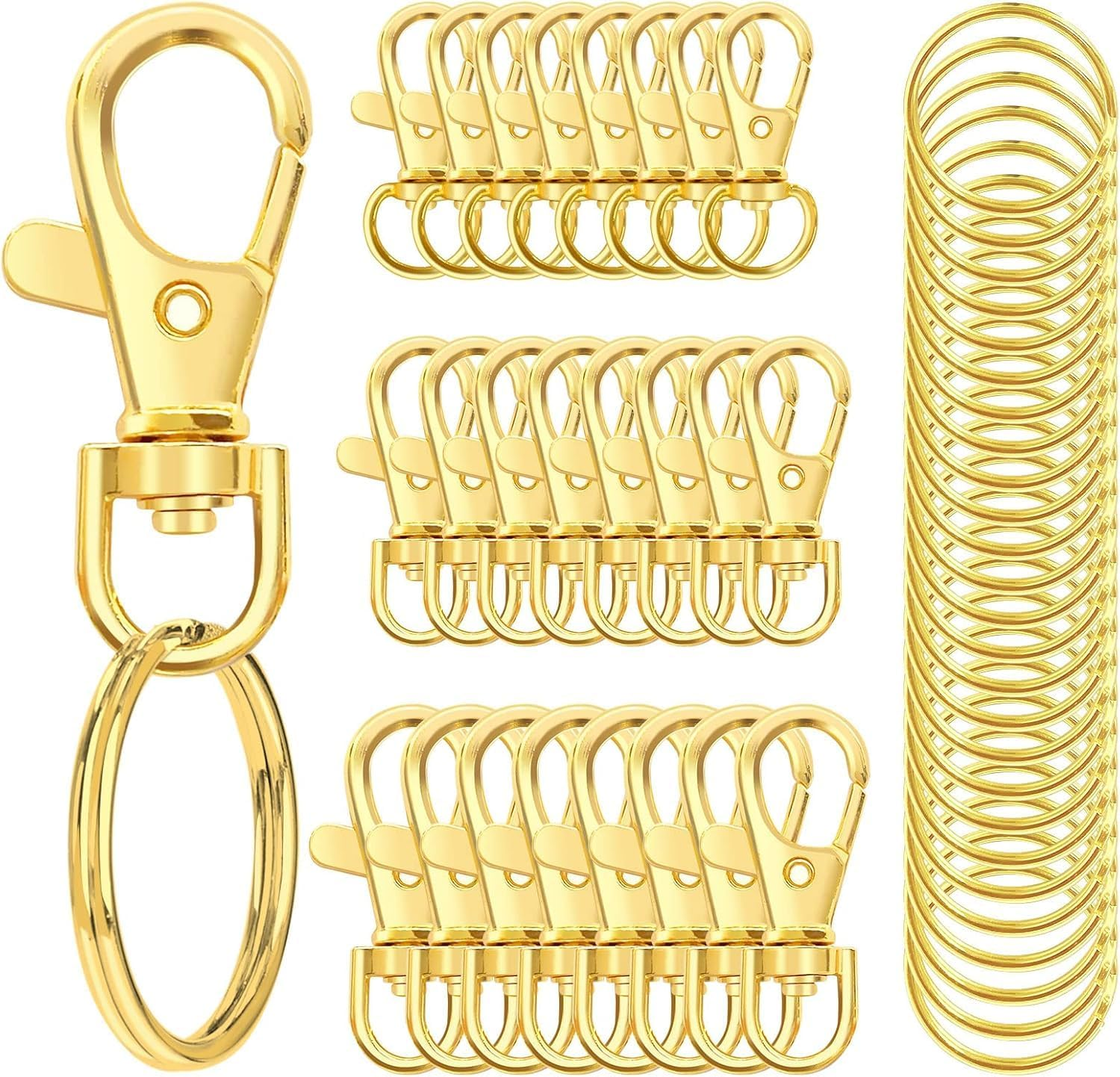 100PCS Premium Metal Swivel Snap Hooks with Key Rings,Swivel Lobster Claw Clasps for Keychain Clip Lanyard,Jewelry Making,Diy Crafts(Silver) (Gold) image number 3