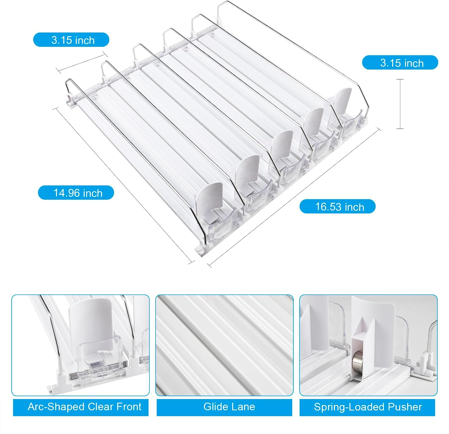 Can Dispenser for Refrigerator - Automatic Pusher Glide, Fridge Bottle Rack Drink Organizer, Self-Pushing Width Adjustable Beverage Storage Holds up to 20-25 Cans (L) image number 1