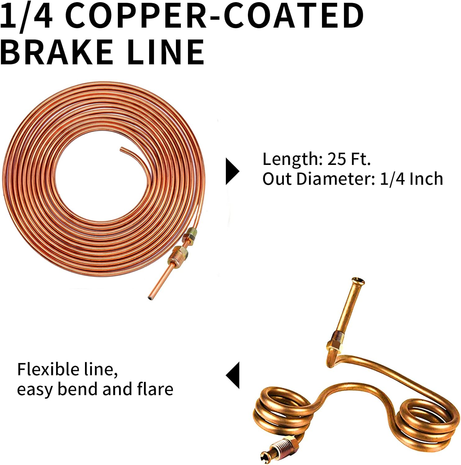 Muhize Brake Flare Tool Kit - Upgraded 1/4 Inch Brake Repair Kit (25 Feet), Corrosion Resistant Copper Brake Tubing + Flaring Tool, 16 Braking Fittings & 4 Unions
