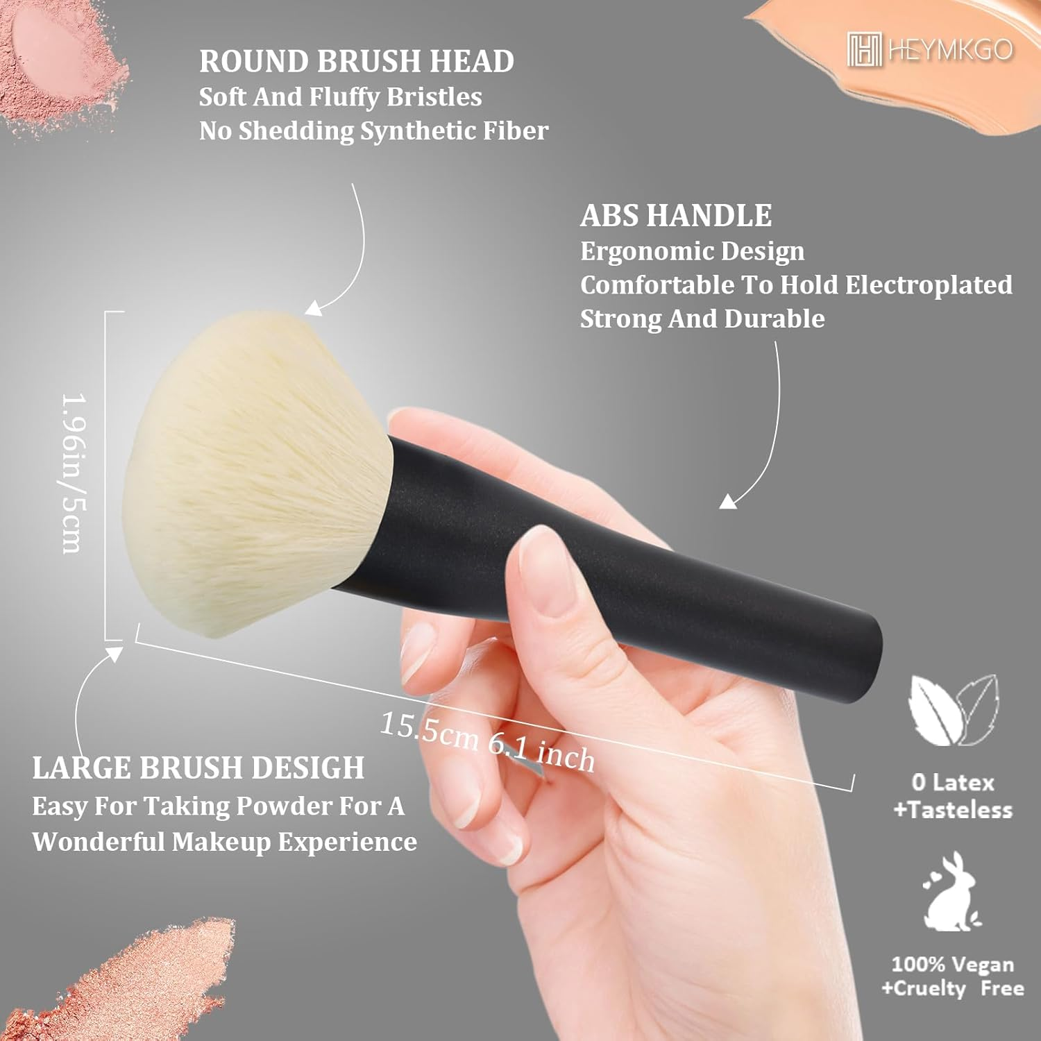 HEYMKGO Powder Makeup Brush - Full Face Powder Brush for Setting Powder, Bronzer, Blush, Blending, Buffing, Sculpting - Large Fluffy Kabuki Brush with Synthetic Bristles for Even Application image number 4