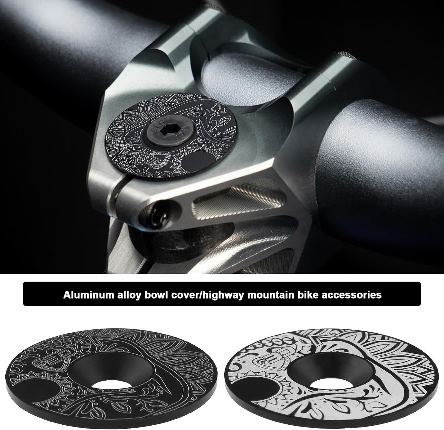Ecsing 2Pcs Bike Bowl Cover Mountain Bike Handlebar Cover Set Diamond Earphone Cap Compatible with 1/8"(28.6Mm) Stems/Headsets Aluminum Alloy