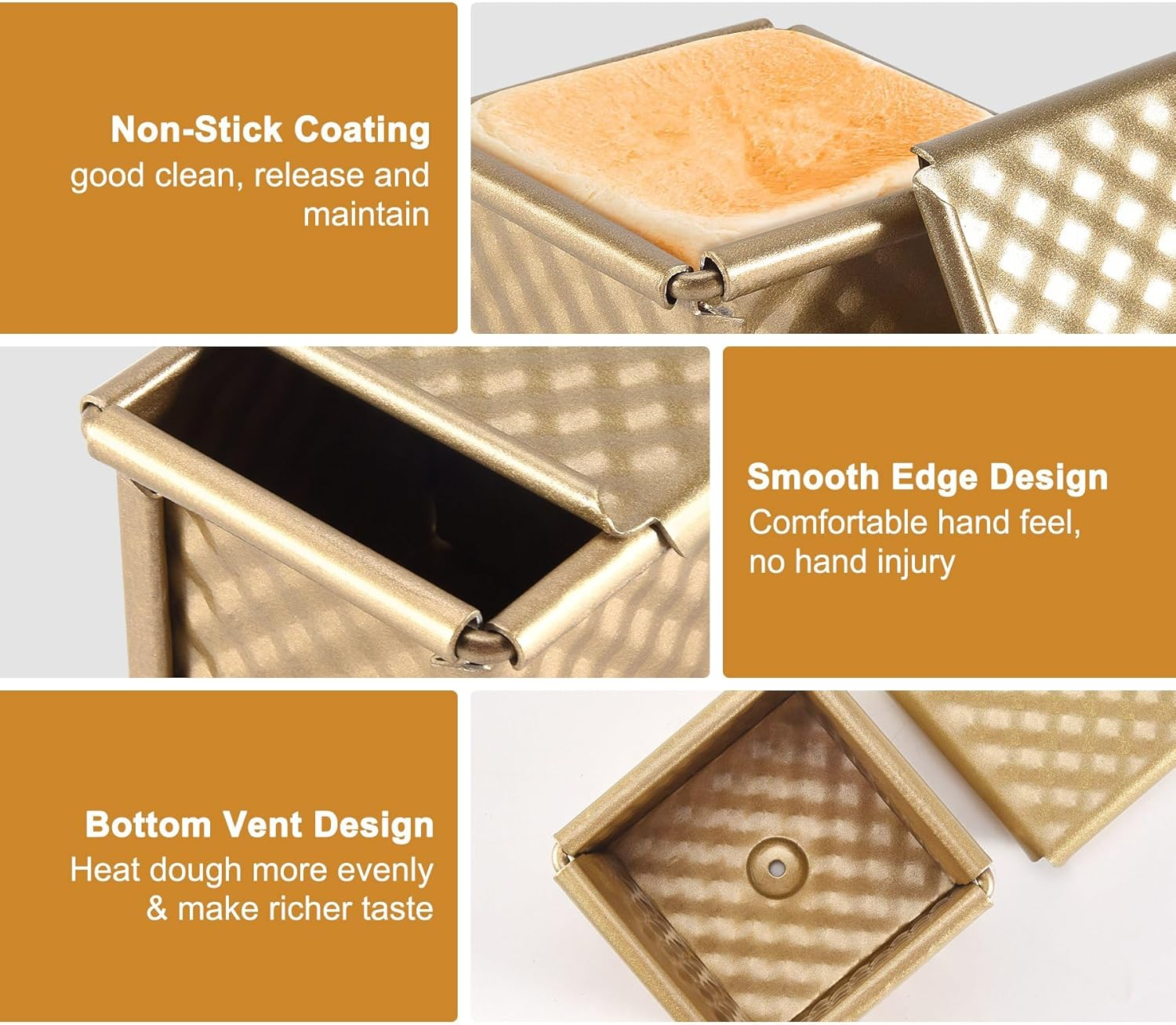 Mini Loaf Pan with Lid, Dough Aluminum Square Non-Stick Toast Box Bread Pan, Pullman Loaf Pan with Lid - 0.55Lb Dough Capacity image number 3