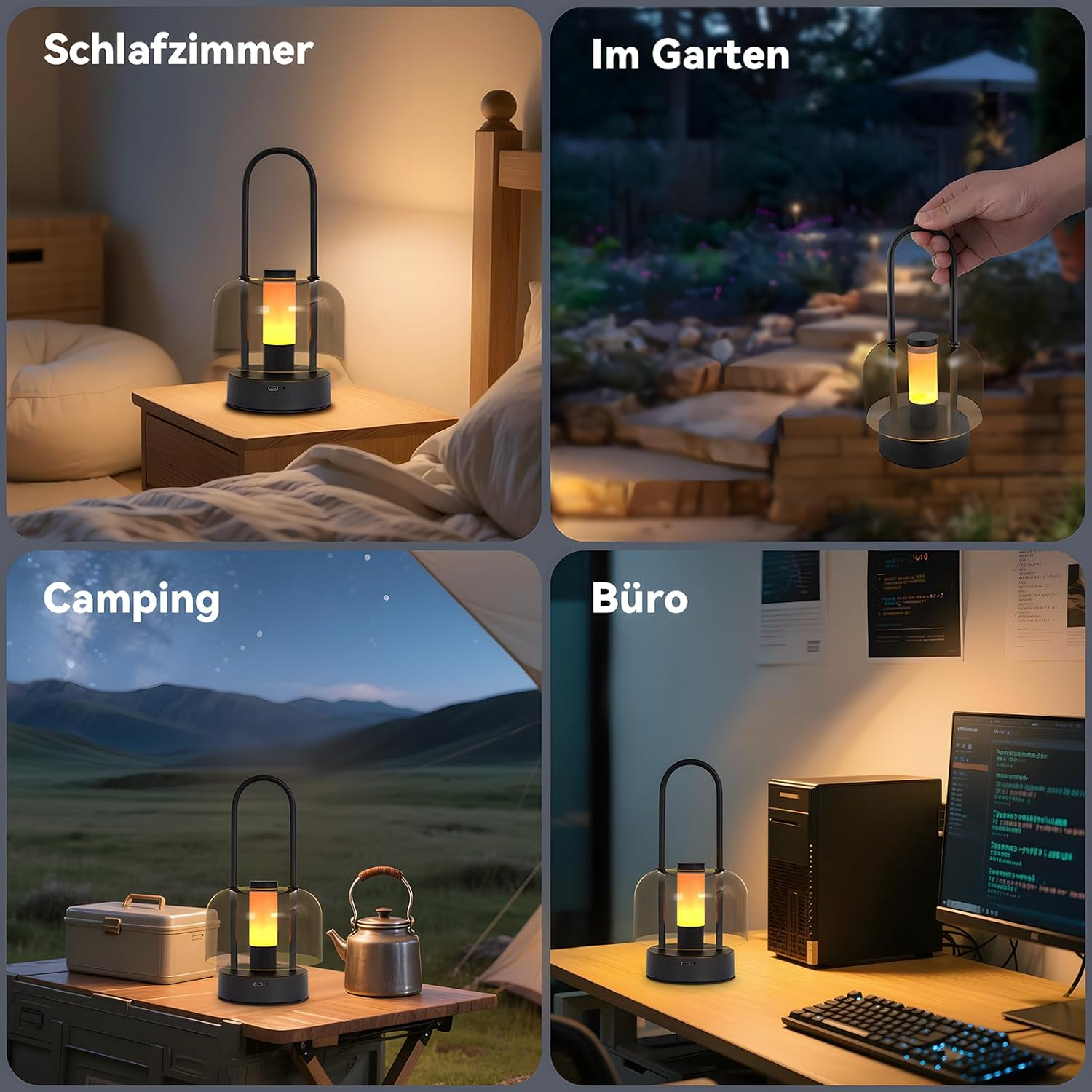 Homefire Table Lamp Battery LED Portable Table Lamp - Wireless Bedside Lamp Dimmable 1800 K - 6500 K with Memory Function USB-C Rechargeable Touch Lamp for Indoor and Outdoor Use Black
