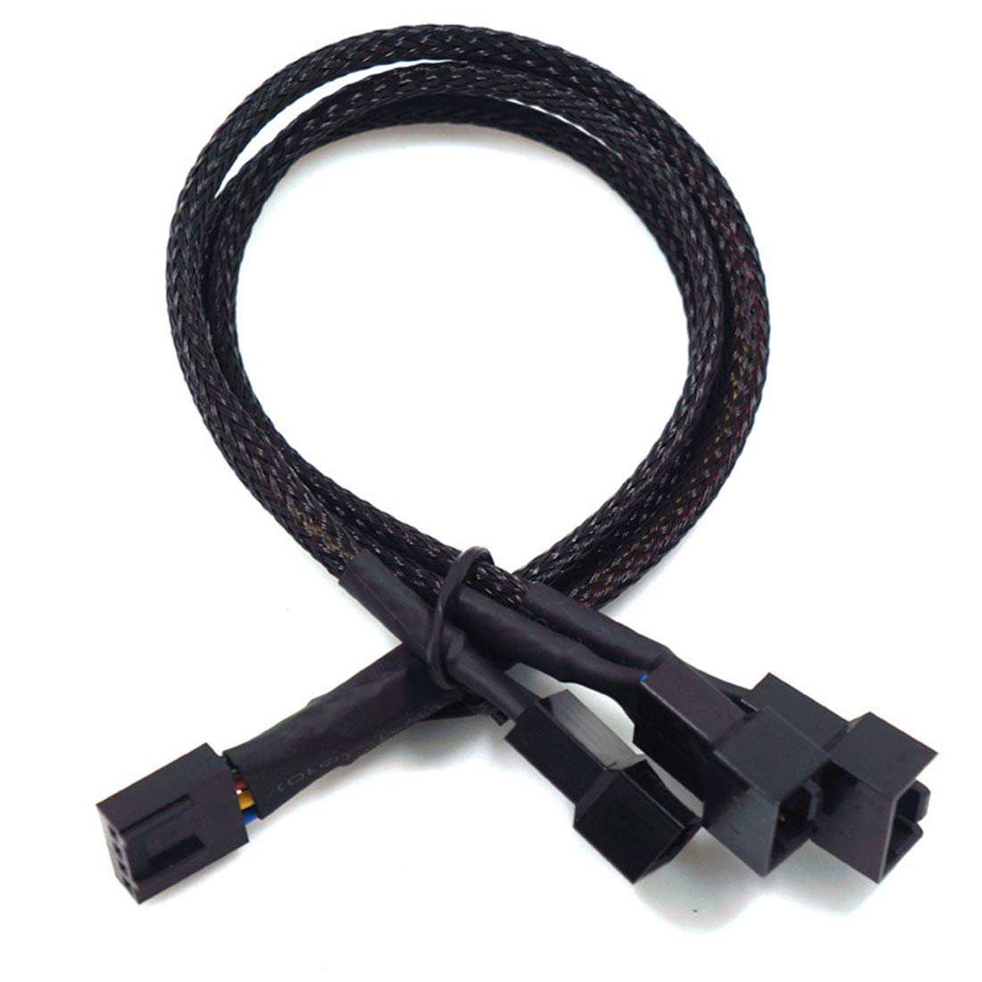 PWM Fan Splitter 4 Pin Fan Extension Power Cable Black Sleeved Braided 3 Way for Computer
