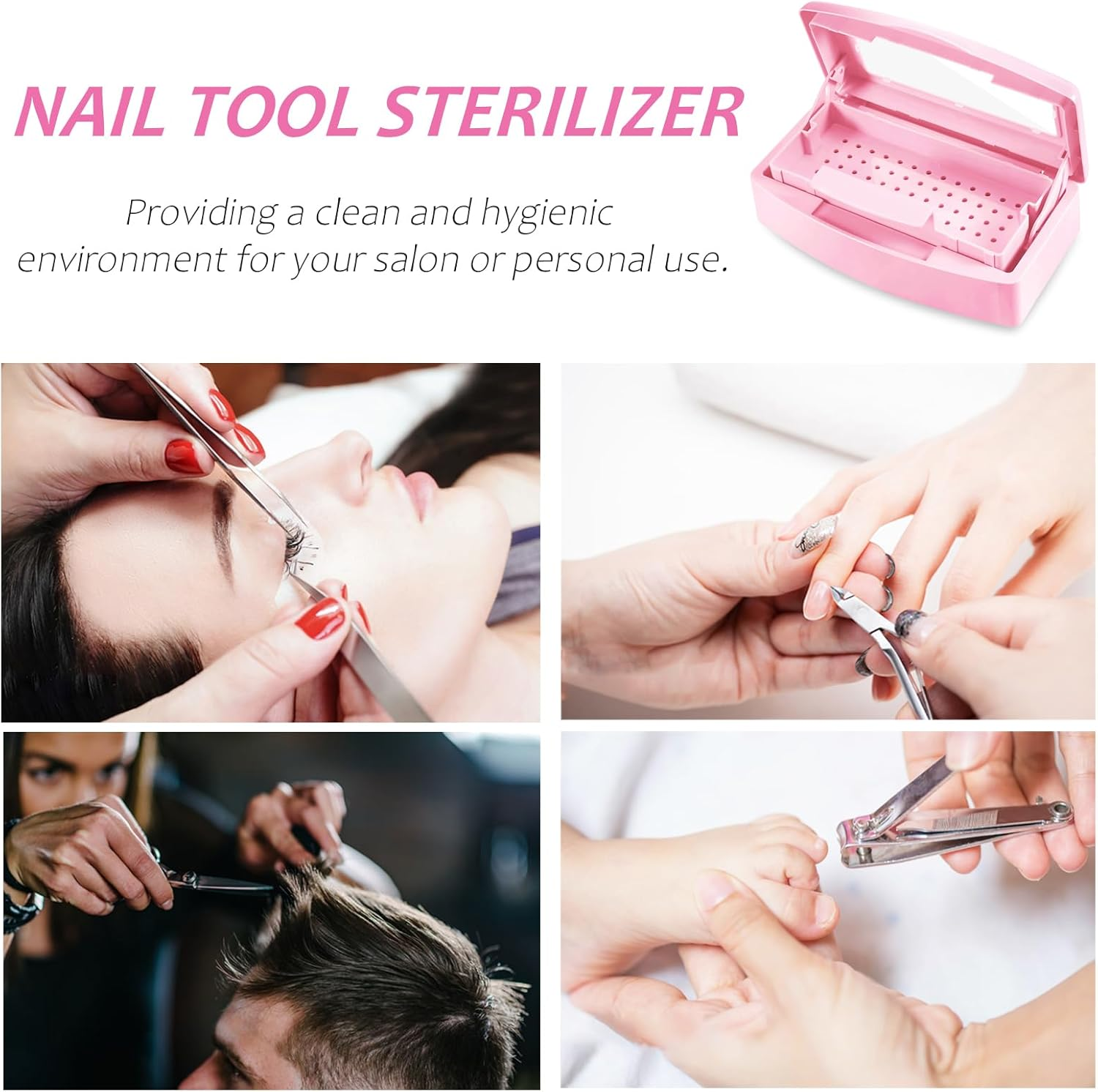 Sterilizer for Nail Tools, Sterilization Tray for Tweezers, Nail Supplies, Hair Salon, Nail Tech Must Haves, Pink - Black image number 3