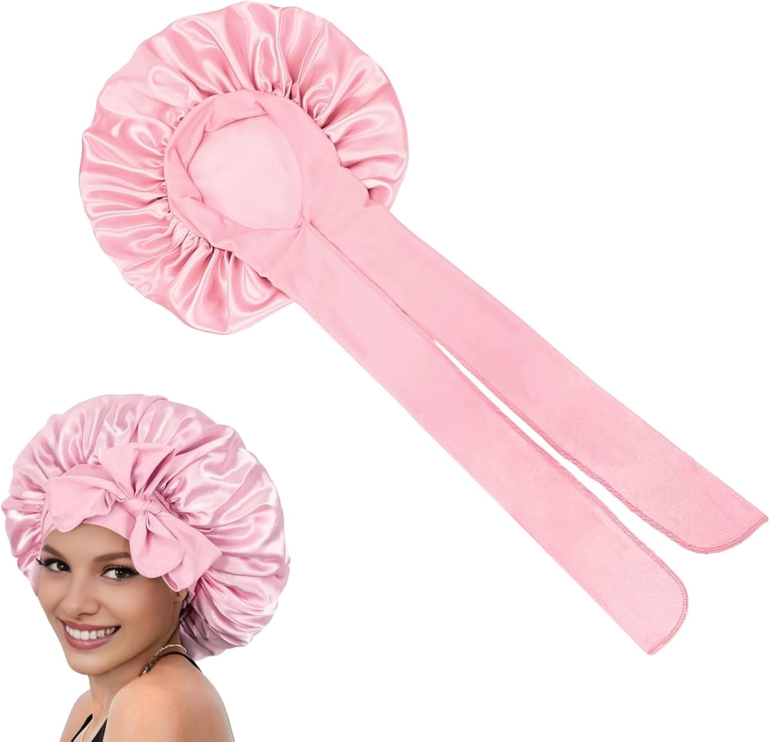 Mniimaluxe Sleep Cap Hair Protection, Silk Hood for Sleeping, Satin Sleep Cap, Bonnet Sleep Cap, Curl Hood, Pink, M