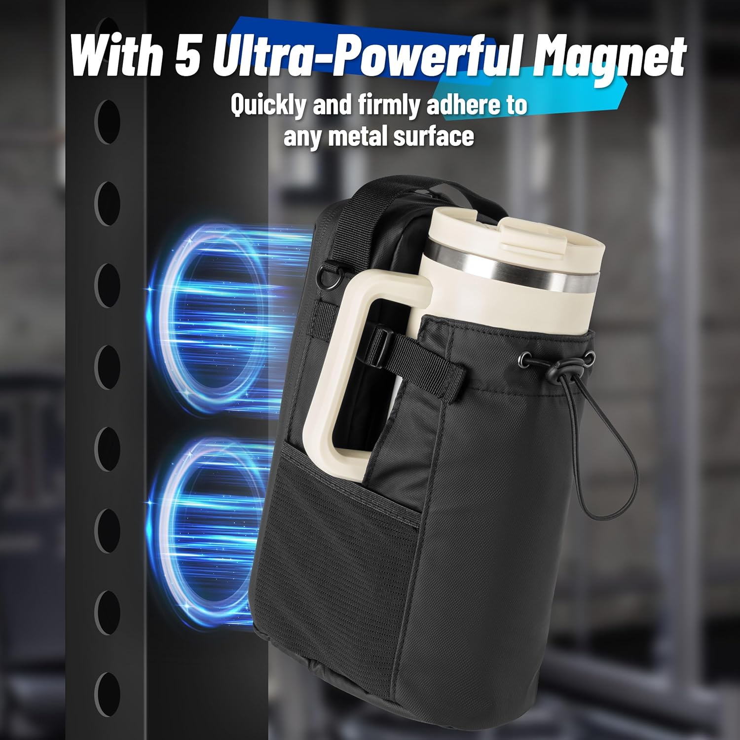 Hilhook Magnetic Gym Bag, 5 Built-In Strong Magnets Gym Water Bottle Carrier Bag with Pockets & Shoulder Strap Compatible with Owala Hydro Flask Stanley, Fits 14-40Oz Bottles image number 1