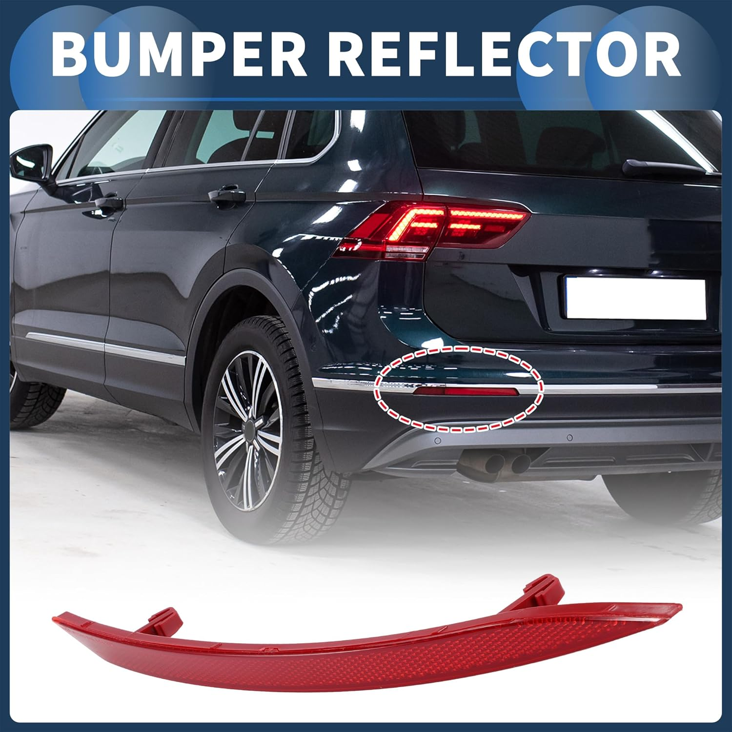 Bumper Reflector Rear Right 11.42"X1.02" Bumper Reflector Side Marker No.3C8945106B for Volkswagen CC 2008-2012 Plastic Red Durable image number 1