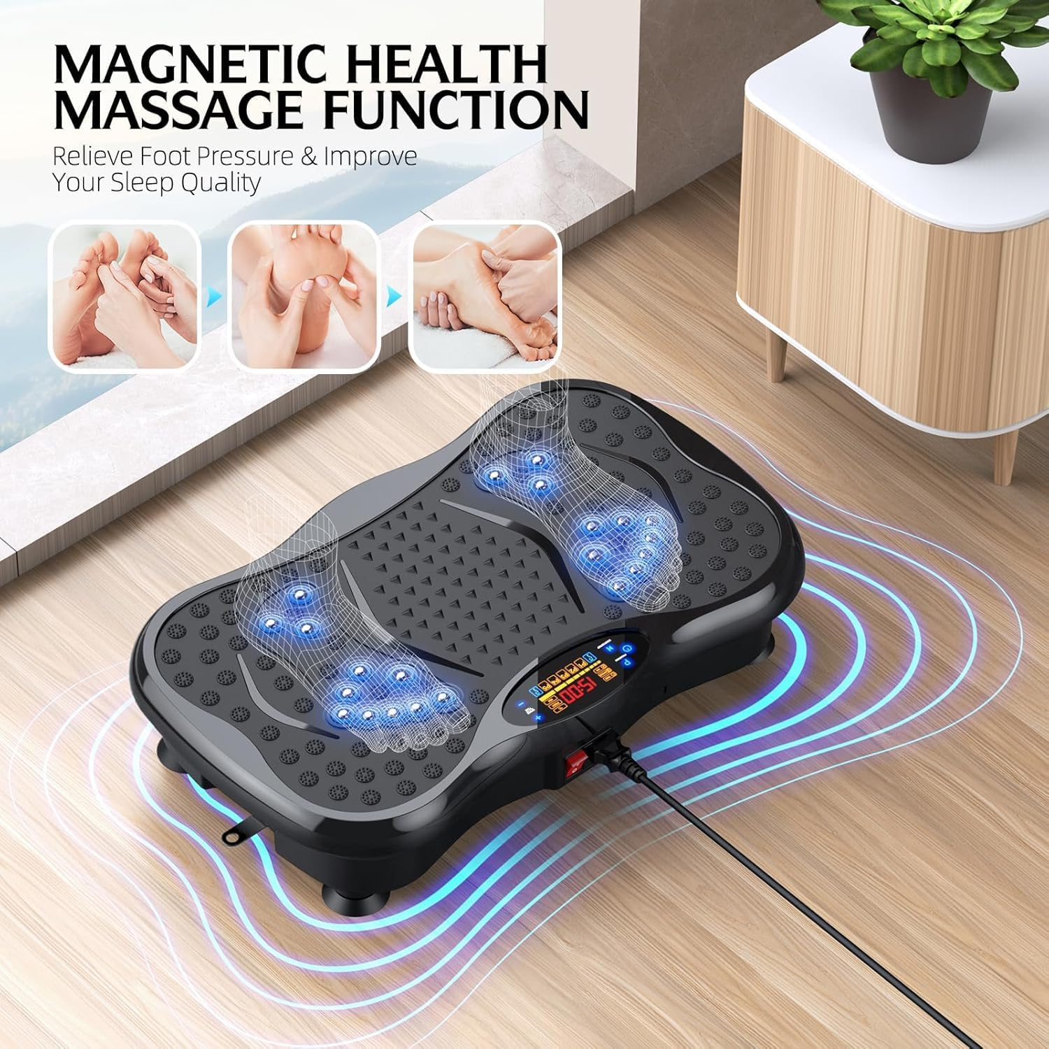 Vibration Plate Exercise Machine with Bluetooth Speaker, Vibration Plate Platform for Lymphatic Drainage, 120 Adjustable Speeds Power Vibrating Plate Helps Weight Loss, Shaping image number 2